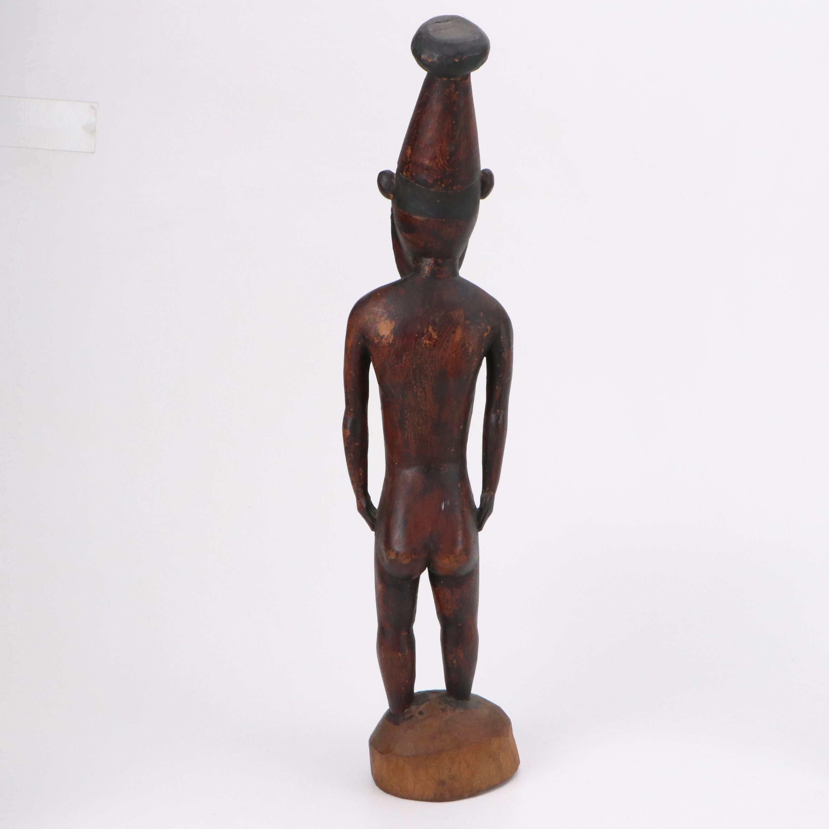 PNG Lower Sepik Carved Masks with Woven Bags and Carved Male Figure