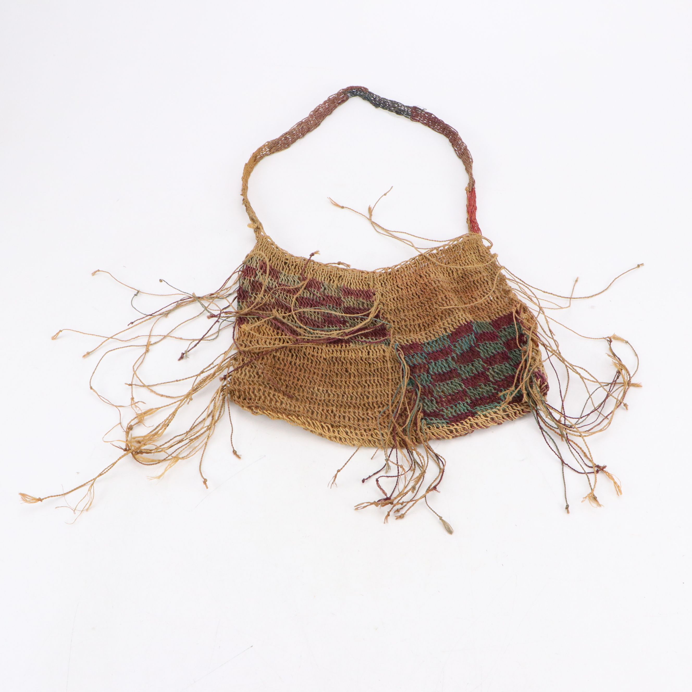 PNG Lower Sepik Carved Masks with Woven Bags and Carved Male Figure