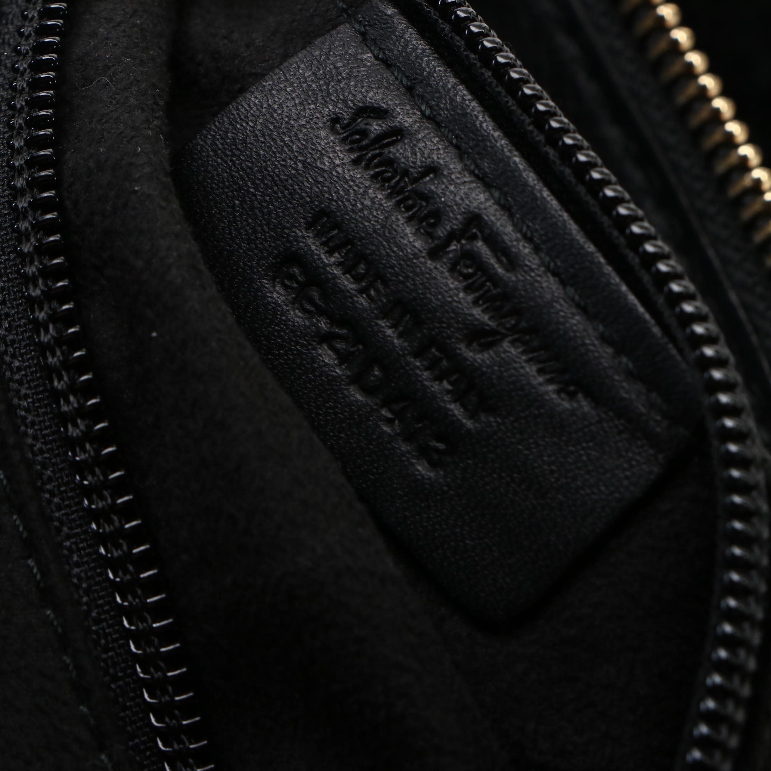 Salvatore Ferragamo Vara Bow Handbag in Black Suede, Rabbit Fur Trim & Leather