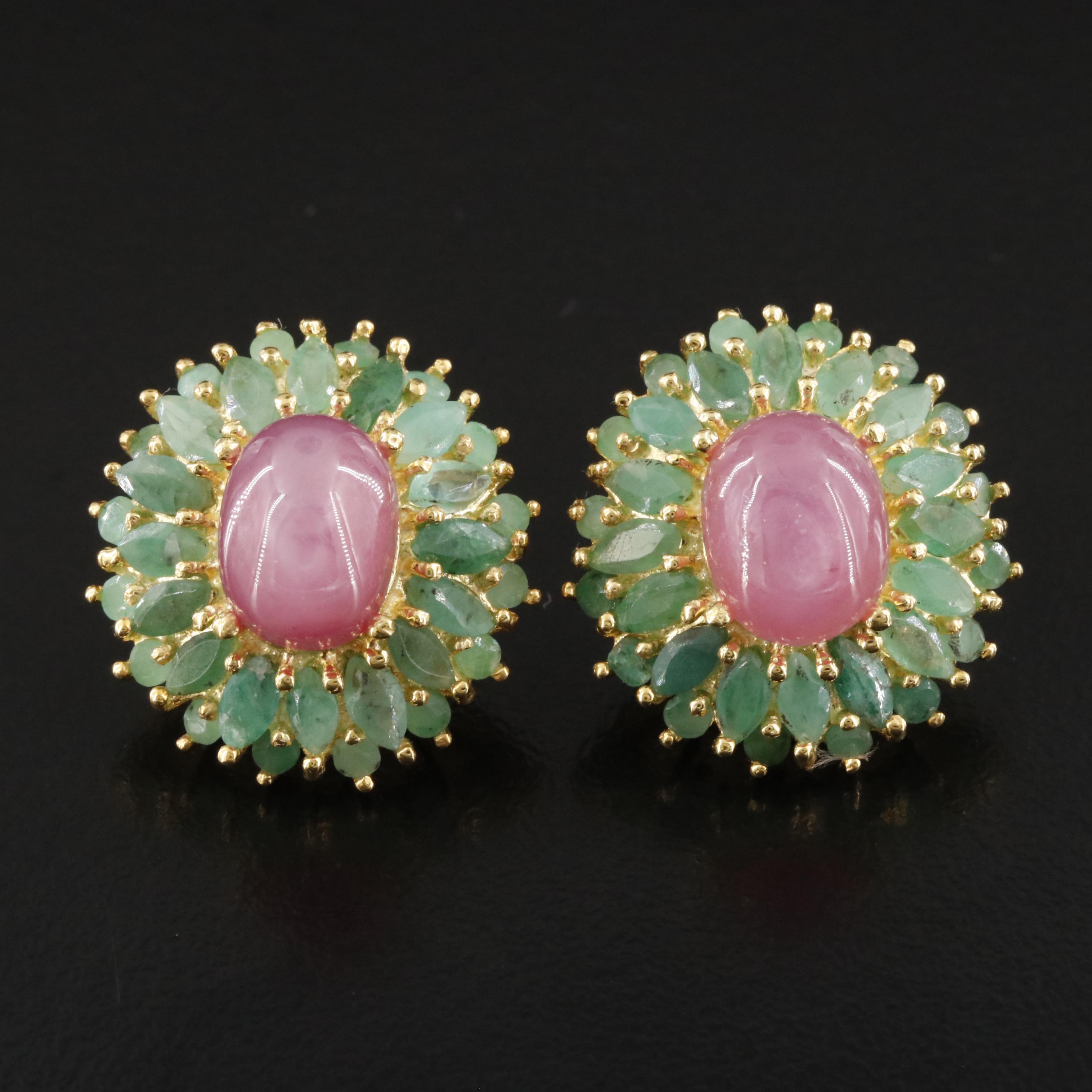 Sterling Filled Corundum and Emerald Earrings