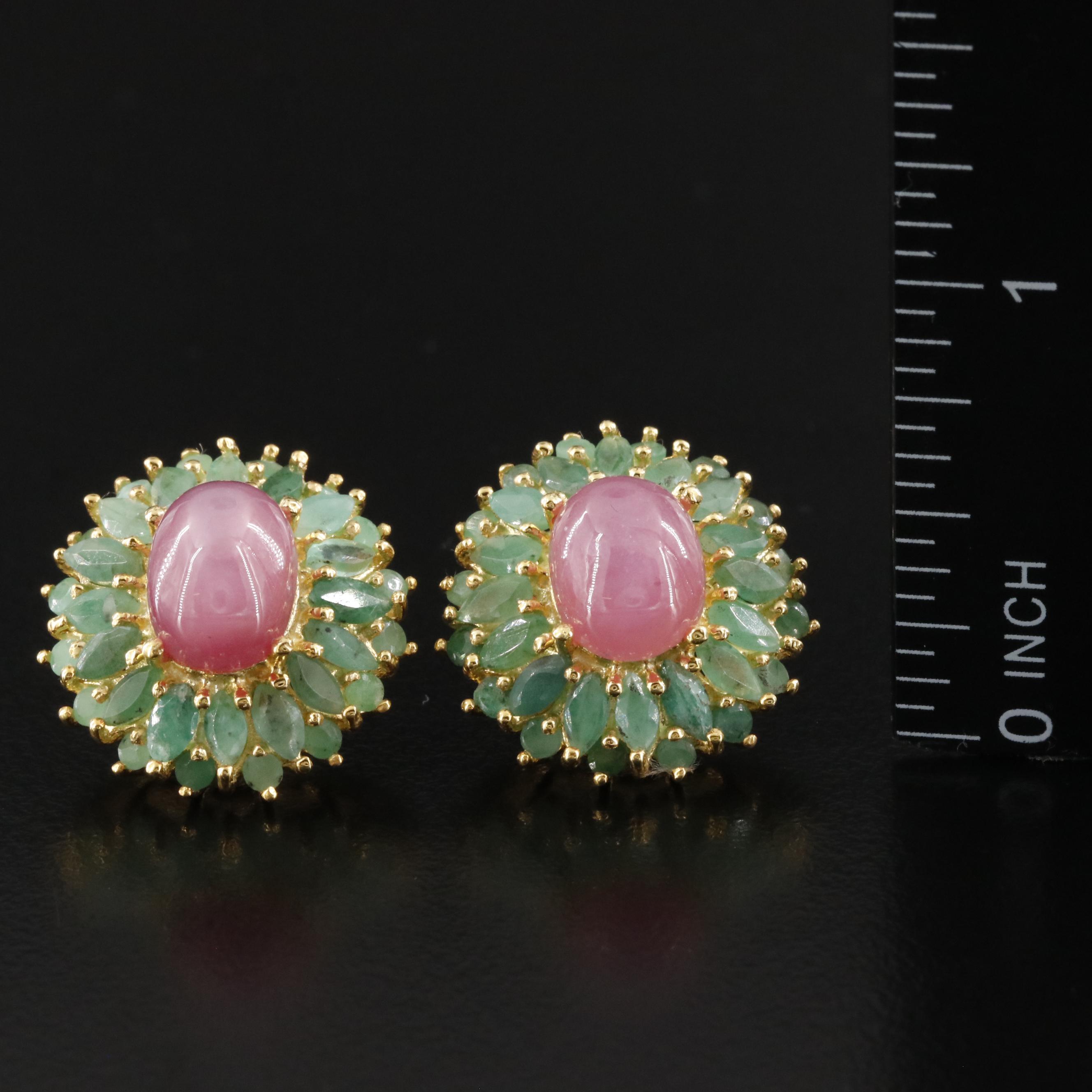 Sterling Filled Corundum and Emerald Earrings