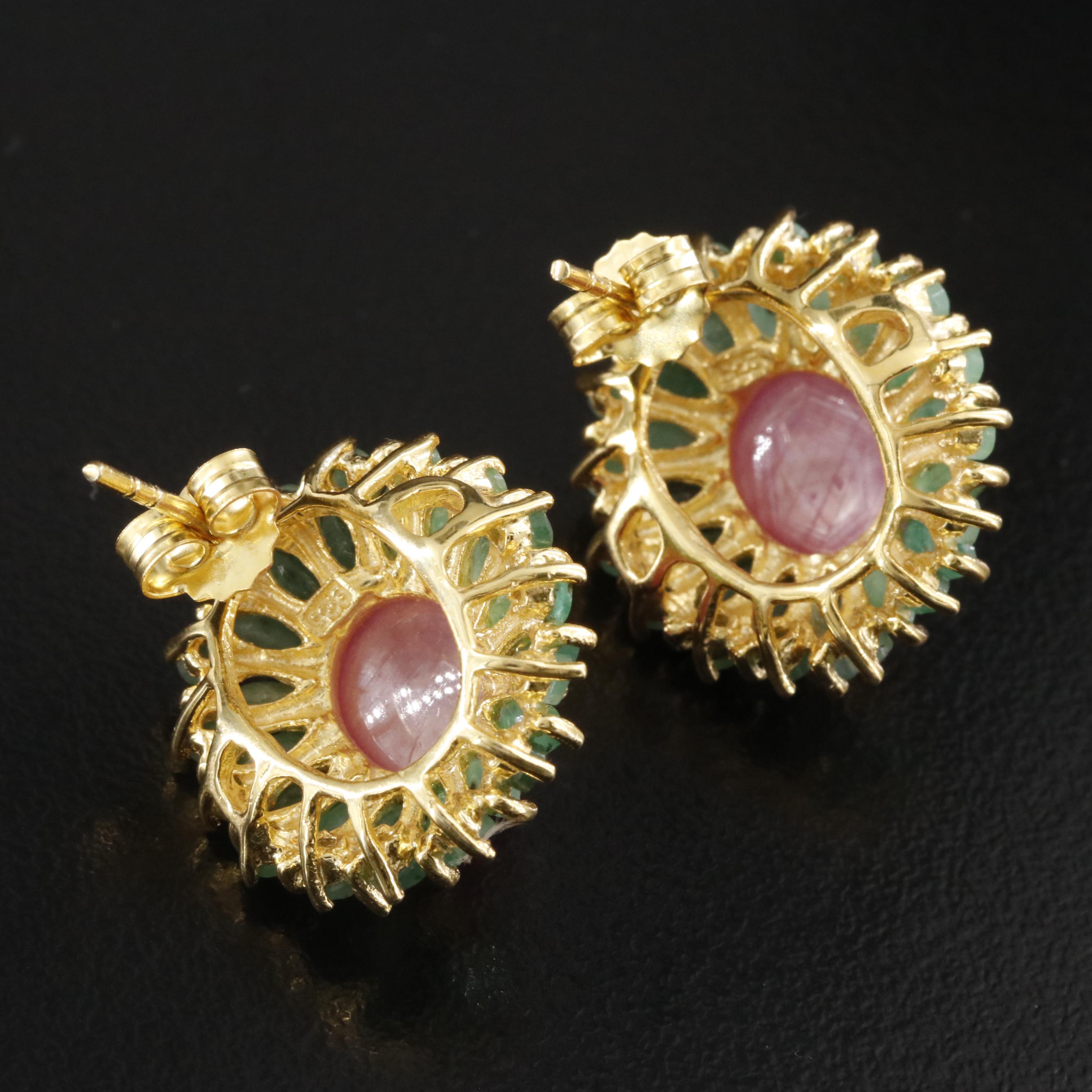 Sterling Filled Corundum and Emerald Earrings