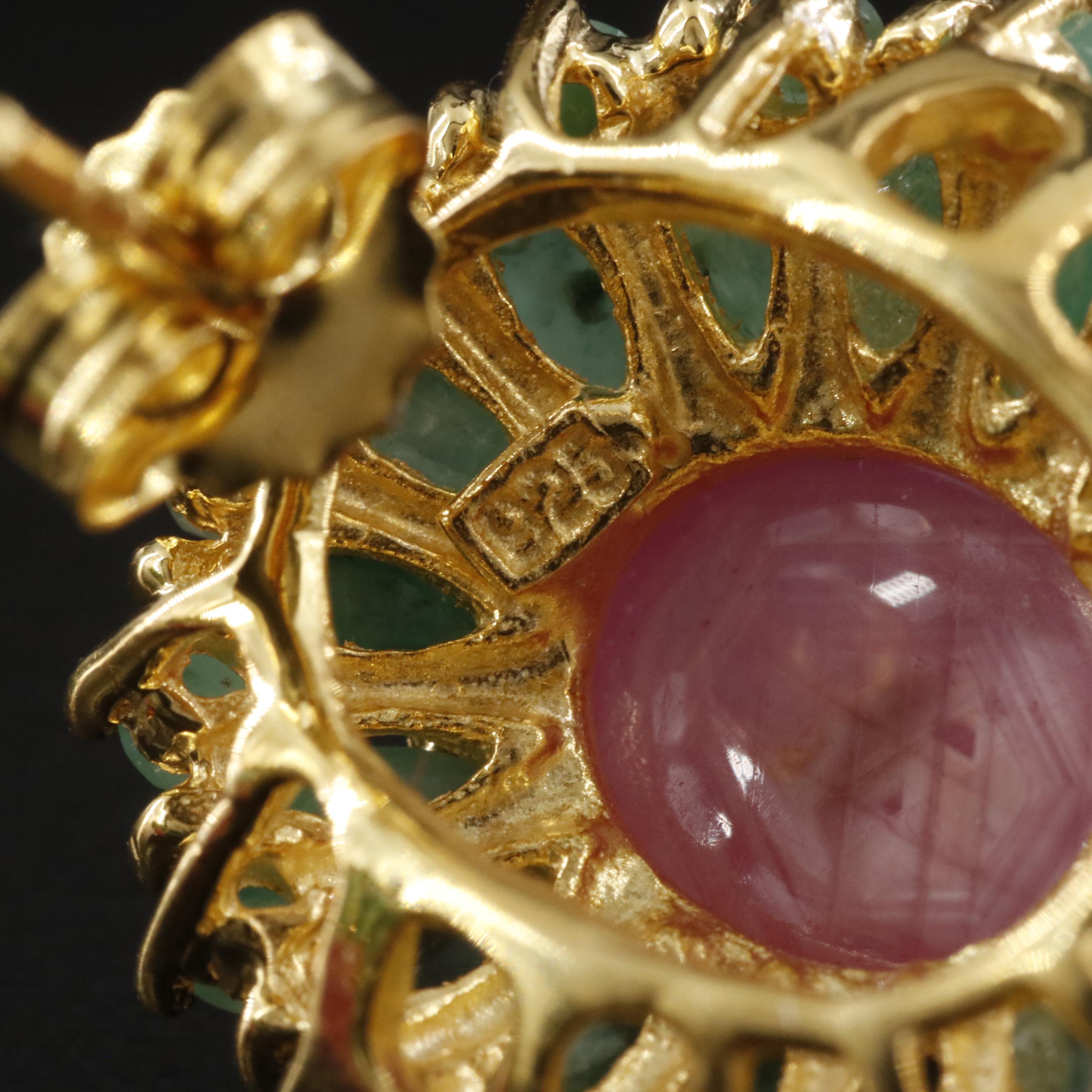 Sterling Filled Corundum and Emerald Earrings