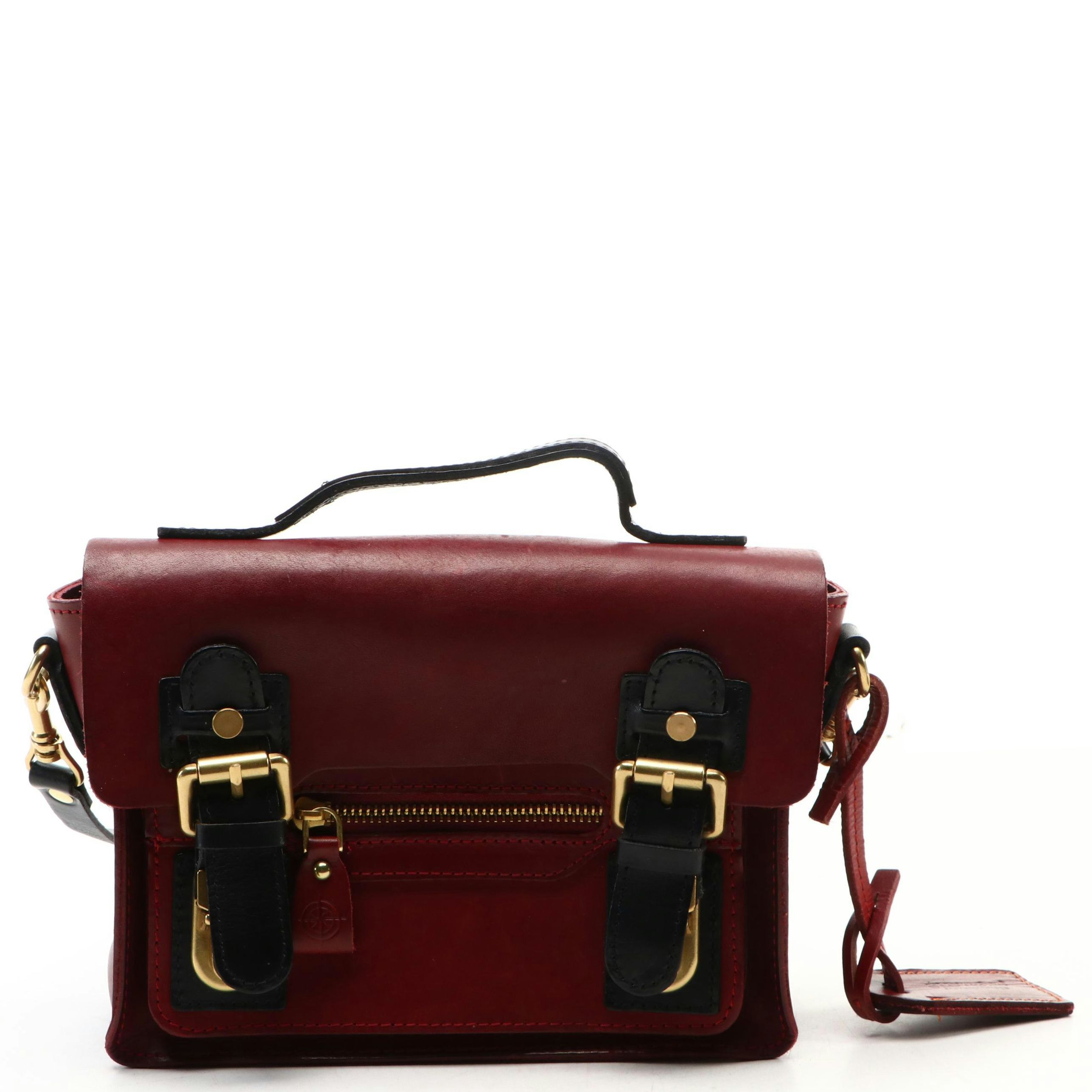Old Trend Two-Way 'Astor Mini Satchel' in Deep Red and Black Leather