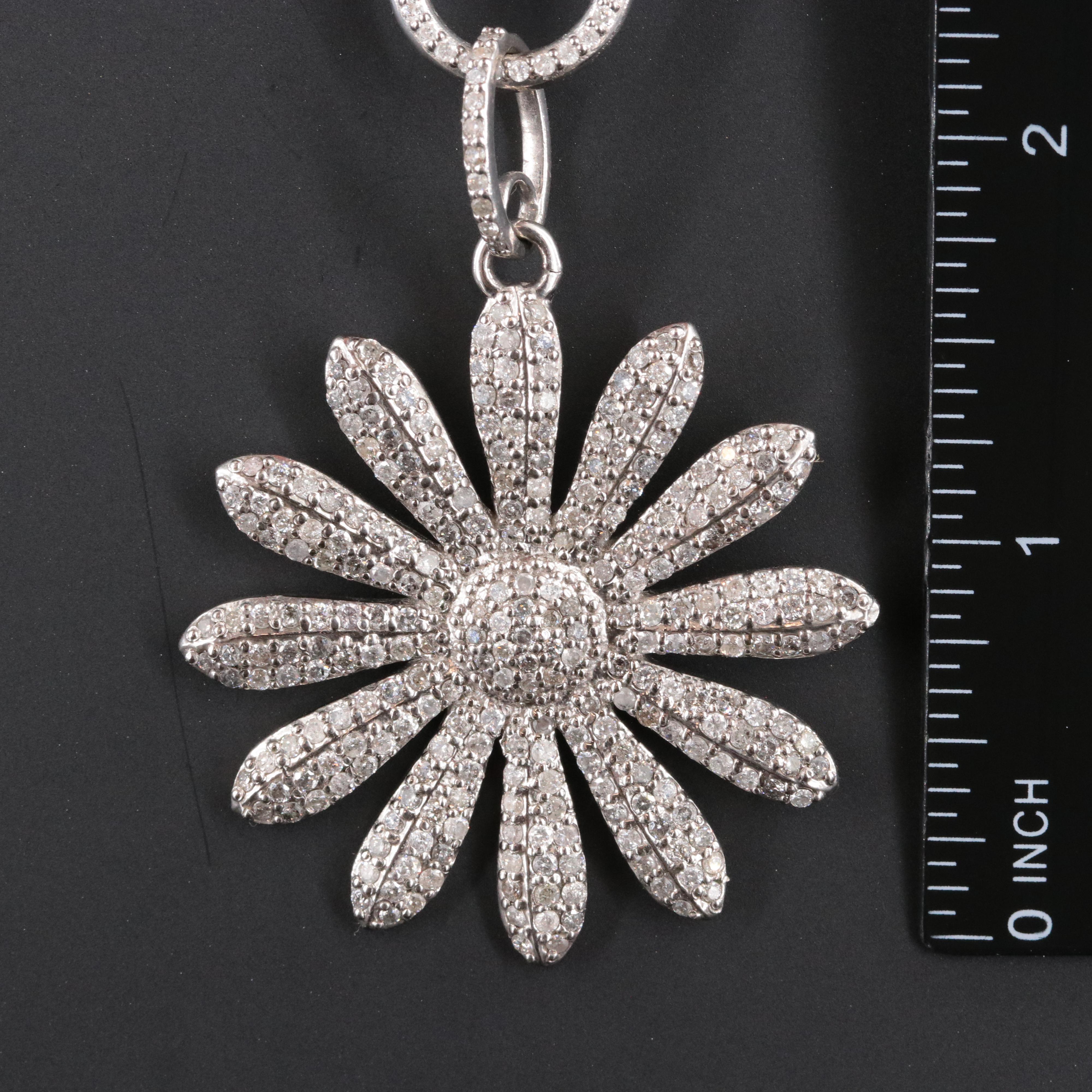 Sheryl Lowe Sterling Pavé Diamond Flower Pendant and Gemstone Necklace
