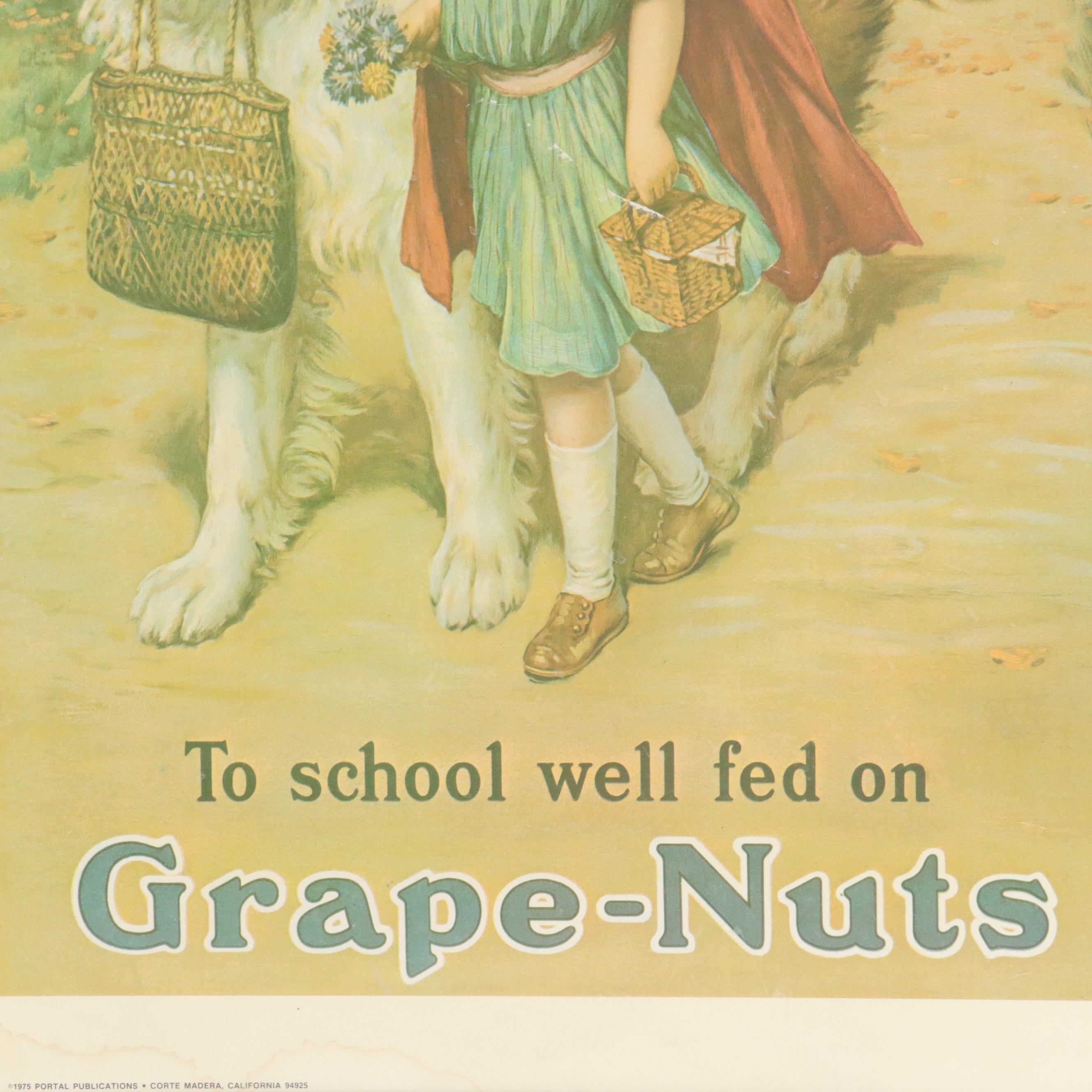 Offset Lithograph Advertising Poster "To School Well Fed on Grape-Nuts," 1975