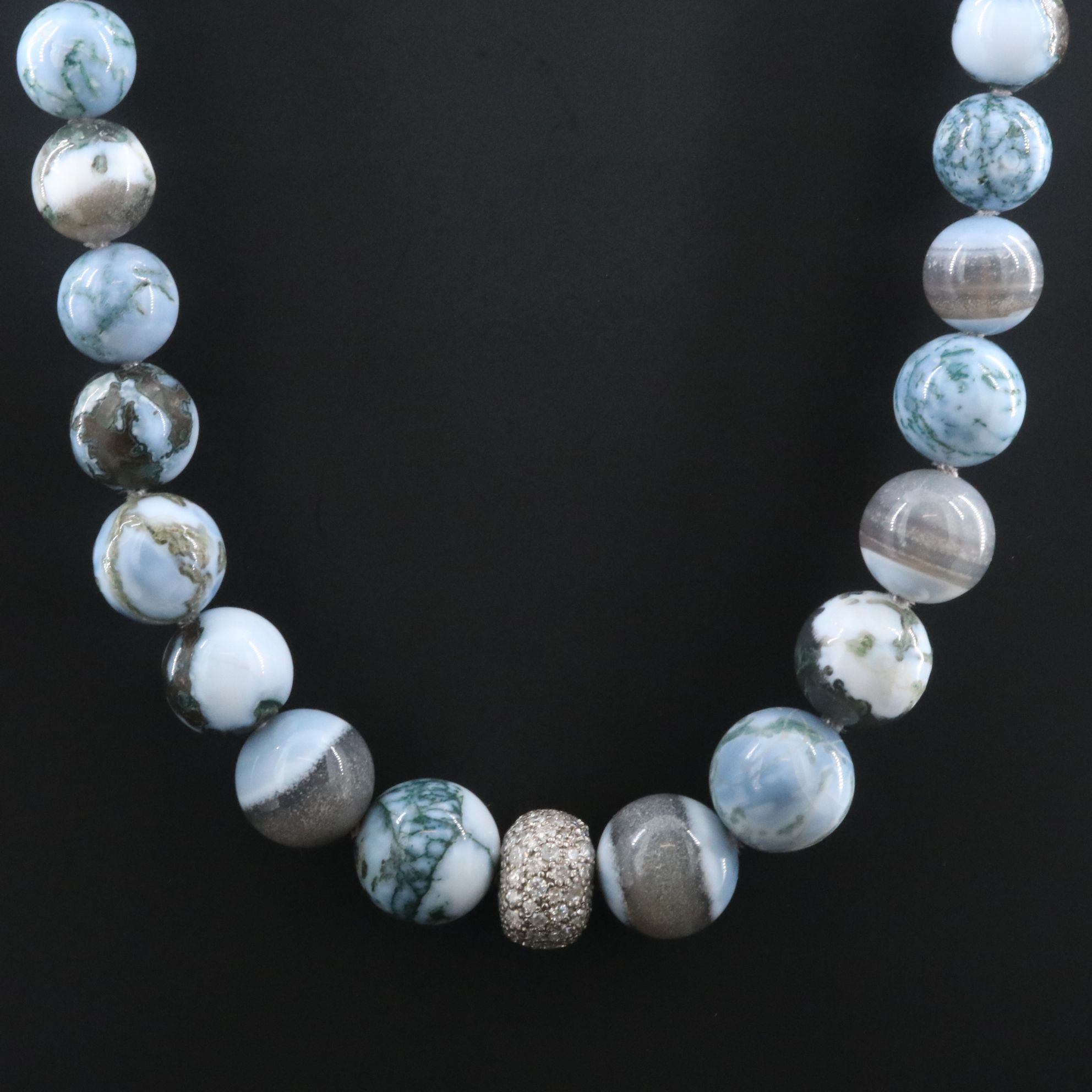 Sheryl Lowe Sterling Opal Agate and Diamond Necklace