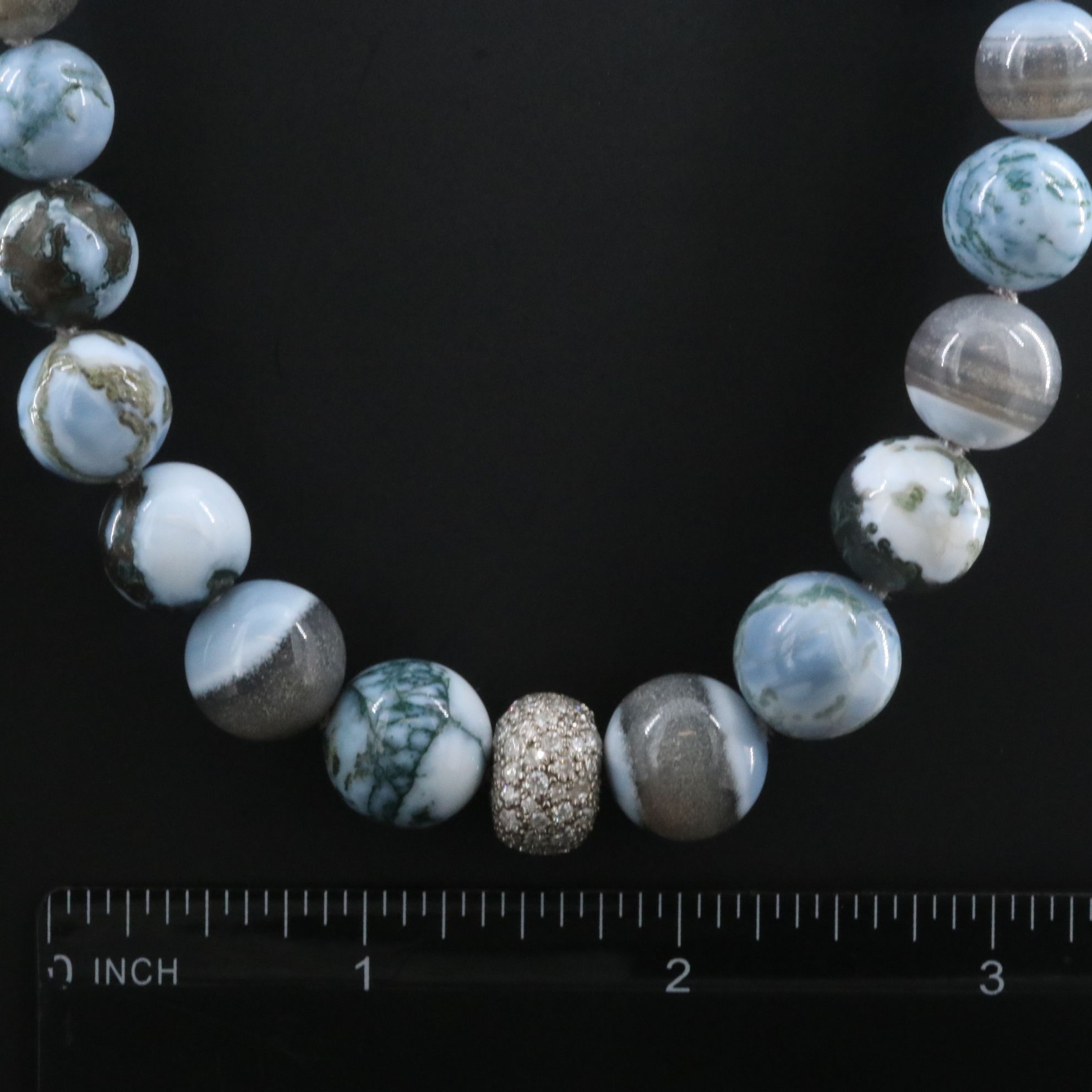 Sheryl Lowe Sterling Opal Agate and Diamond Necklace