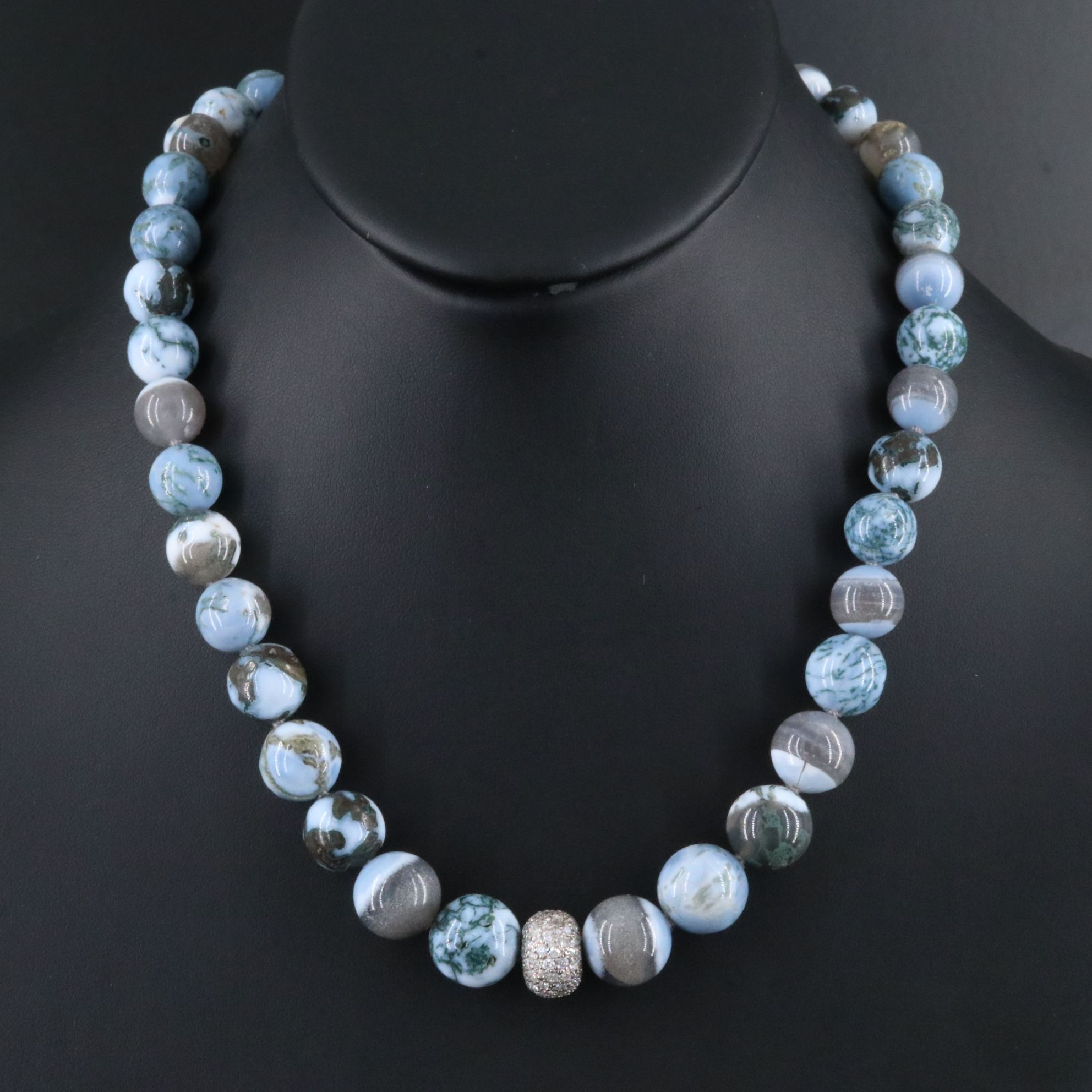 Sheryl Lowe Sterling Opal Agate and Diamond Necklace