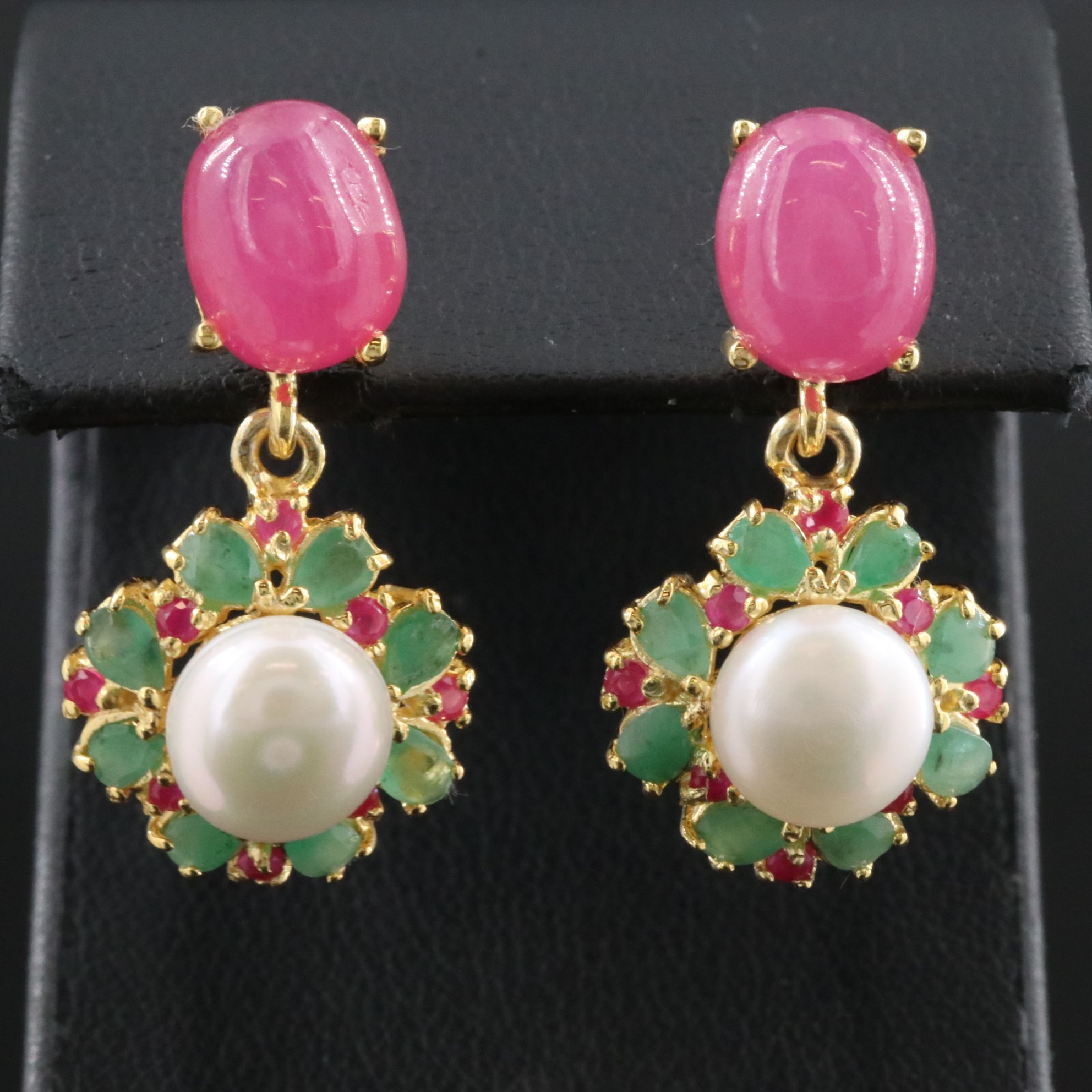 Sterling Filled Corundum, Pearl and Gemstone Earrings