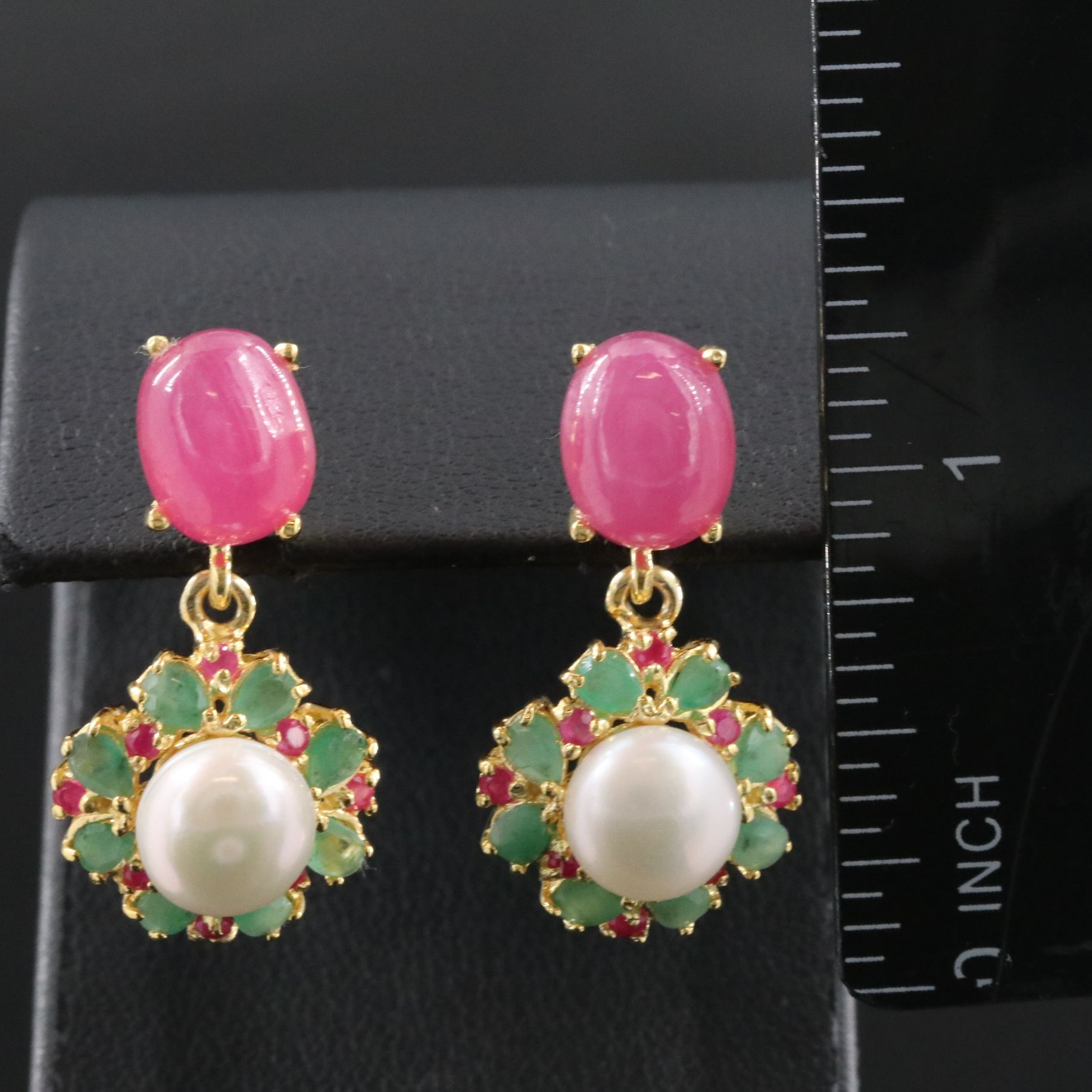 Sterling Filled Corundum, Pearl and Gemstone Earrings