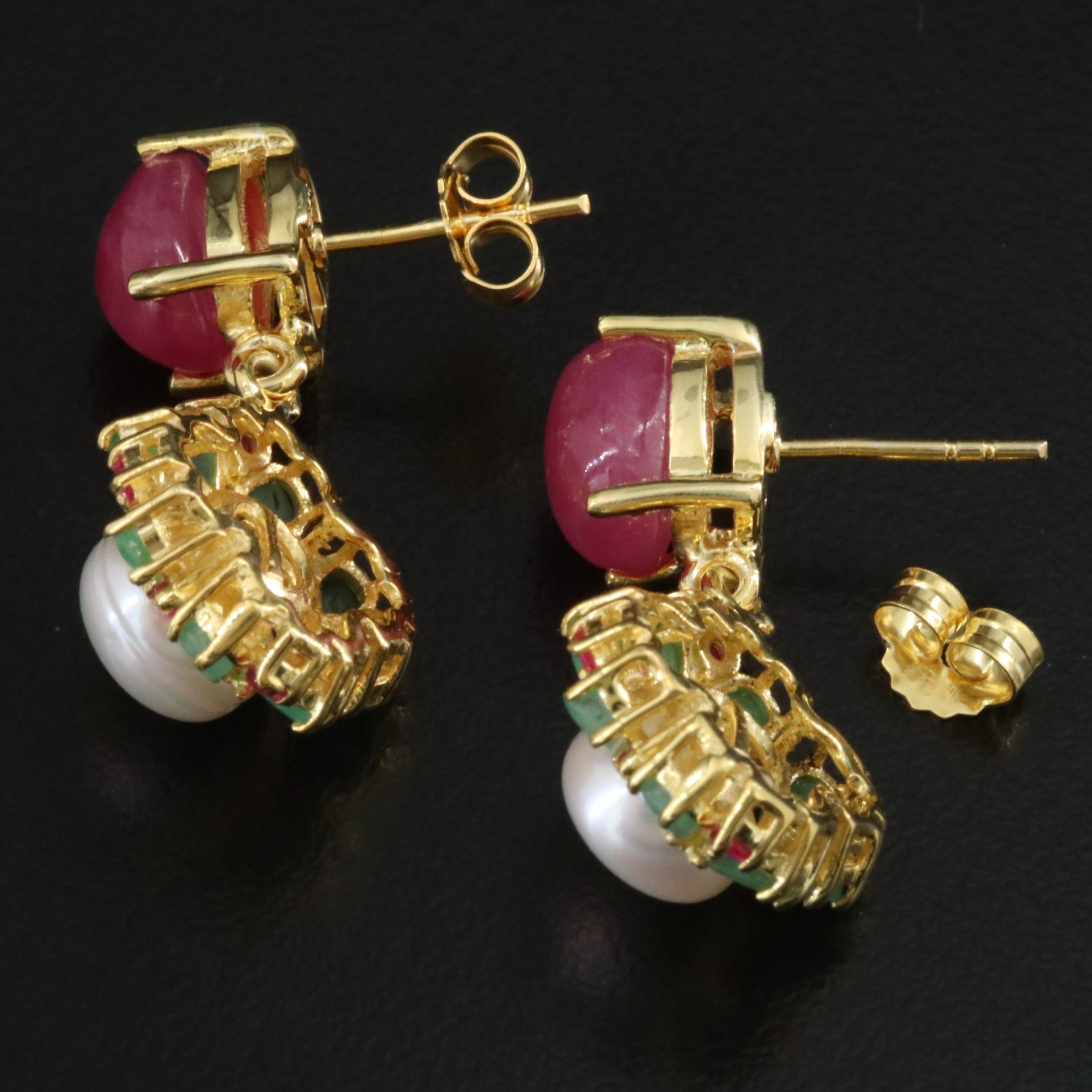 Sterling Filled Corundum, Pearl and Gemstone Earrings