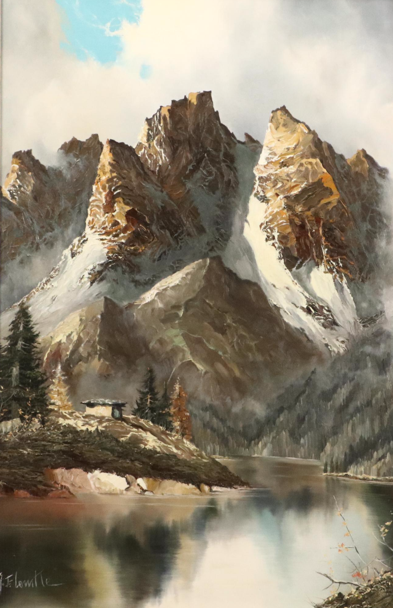 J.E. Lemke Landscape Oil Painting of Mountain Ridge, 20th Century
