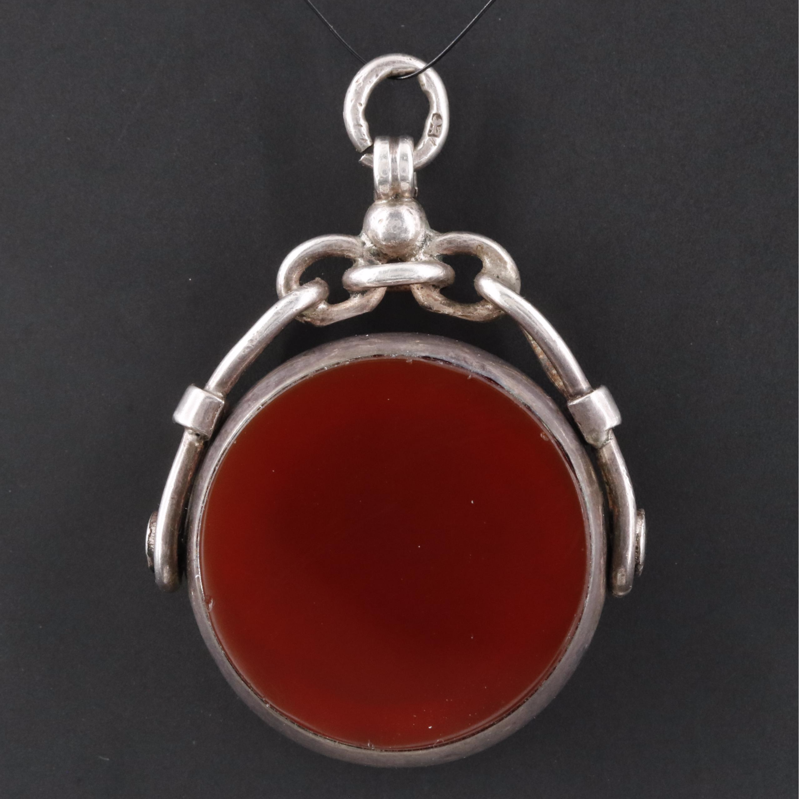 Vintage Sterling Bloodstone and Sard Reversible Fob