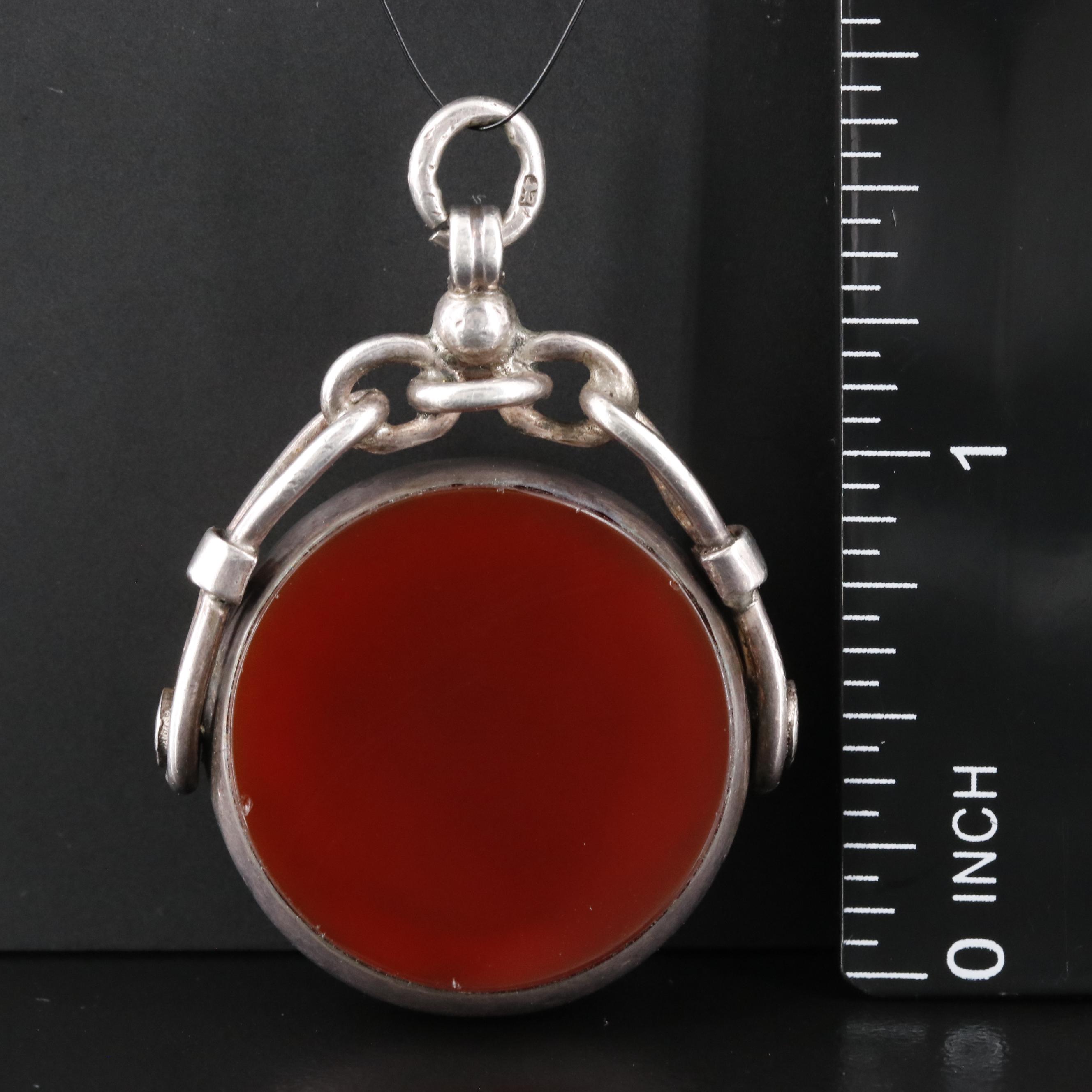 Vintage Sterling Bloodstone and Sard Reversible Fob