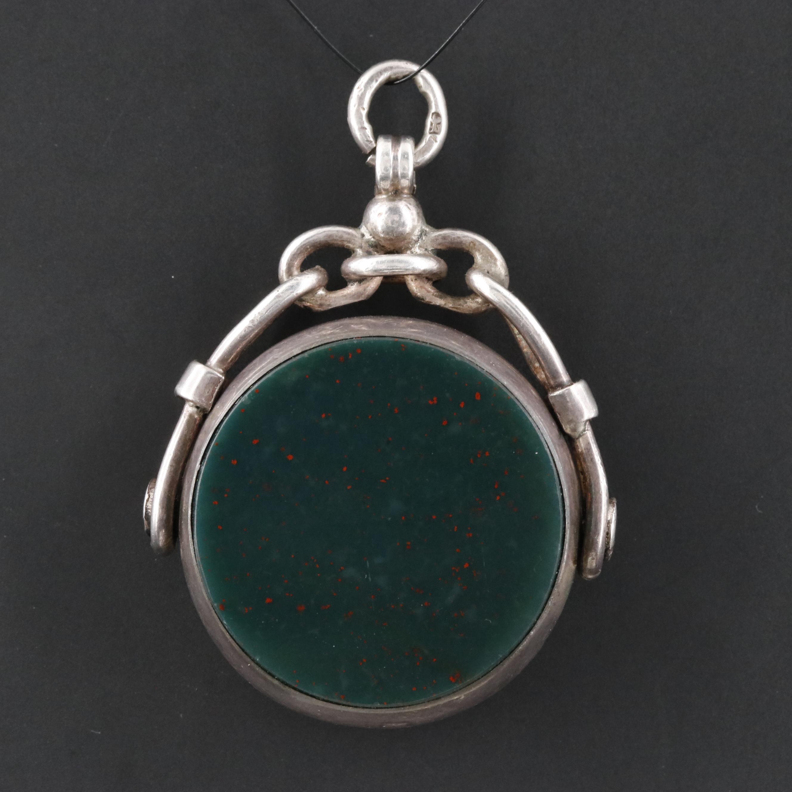 Vintage Sterling Bloodstone and Sard Reversible Fob