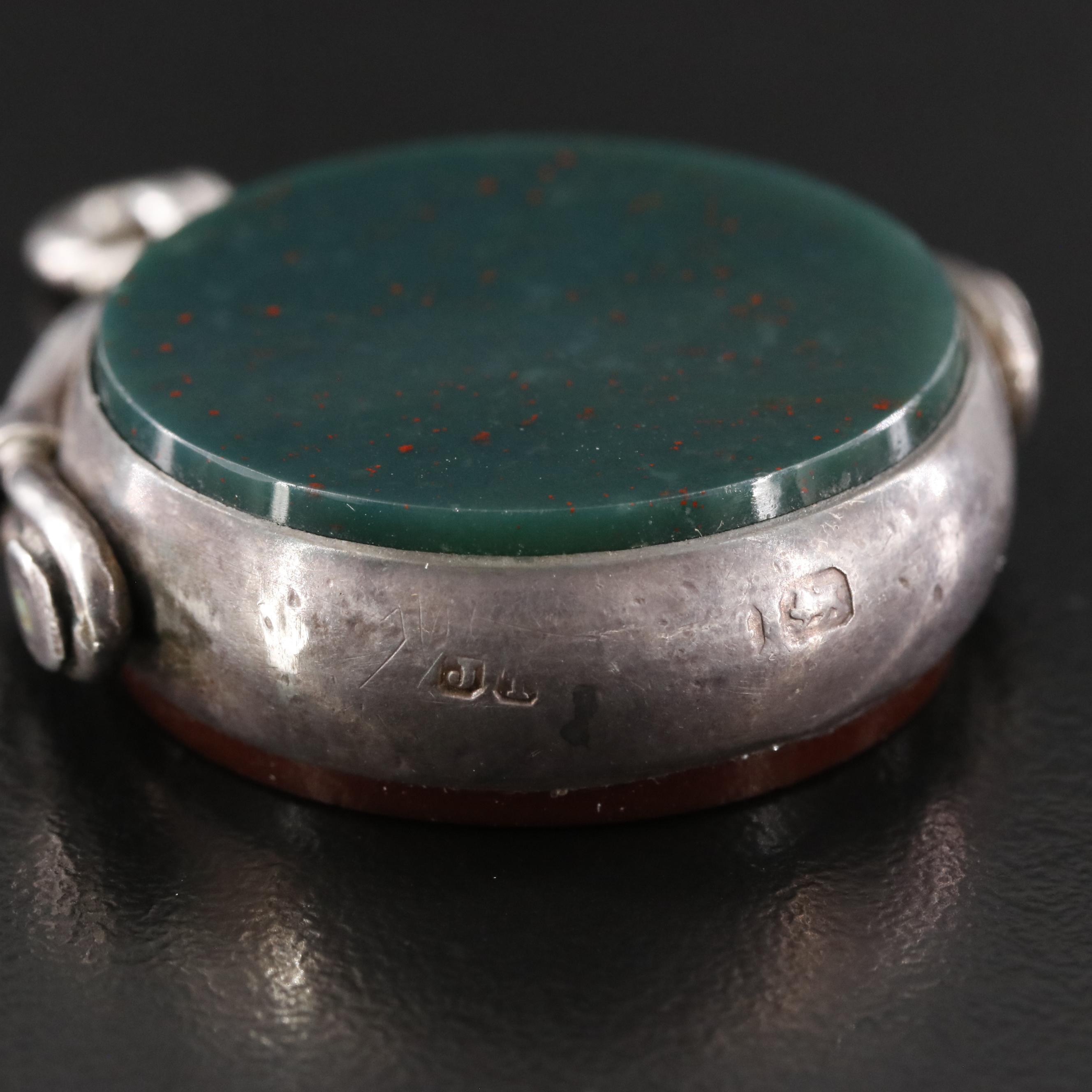 Vintage Sterling Bloodstone and Sard Reversible Fob