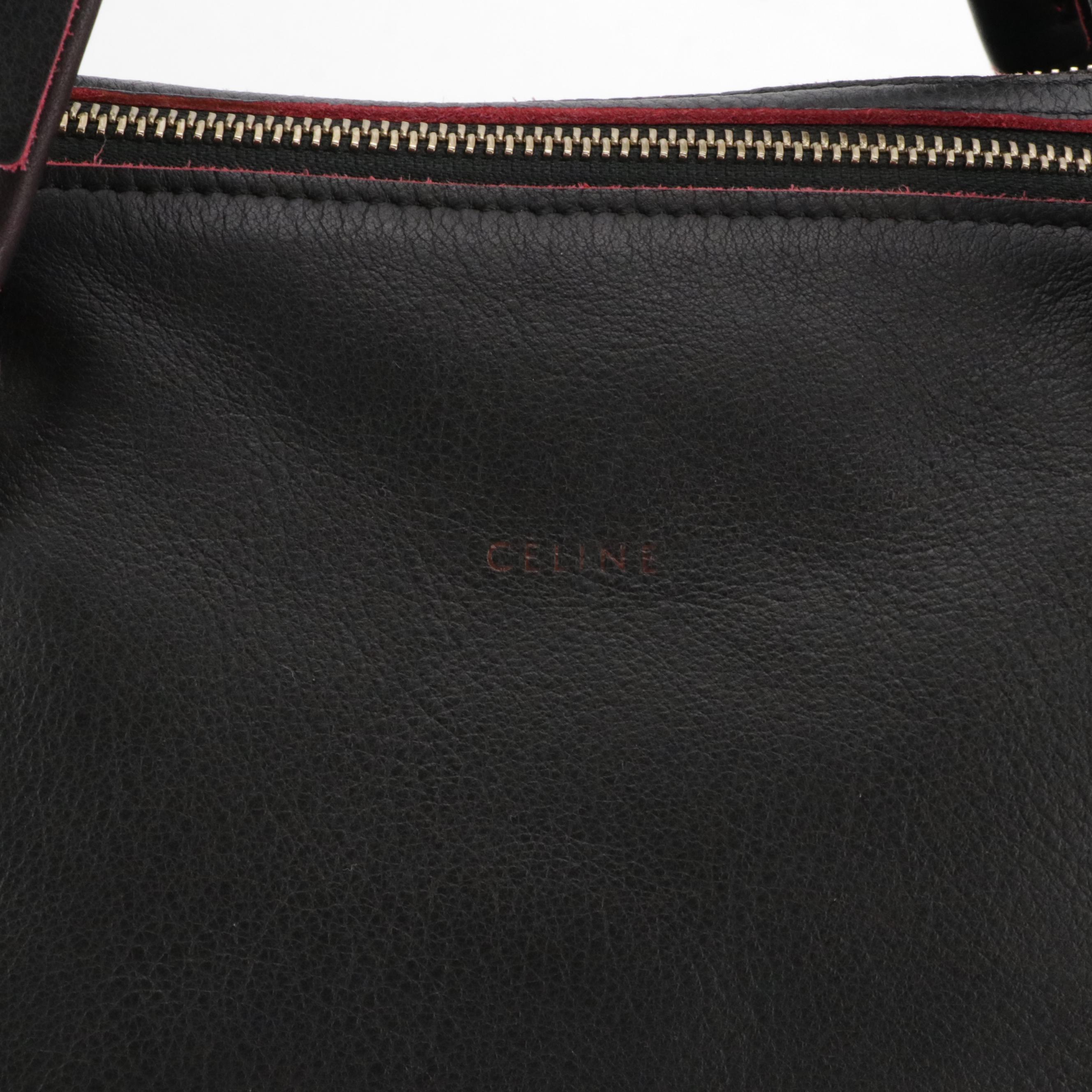 Céline Black Calfskin Leather Triple Zip-Top Two-Way Bag with Red Trim