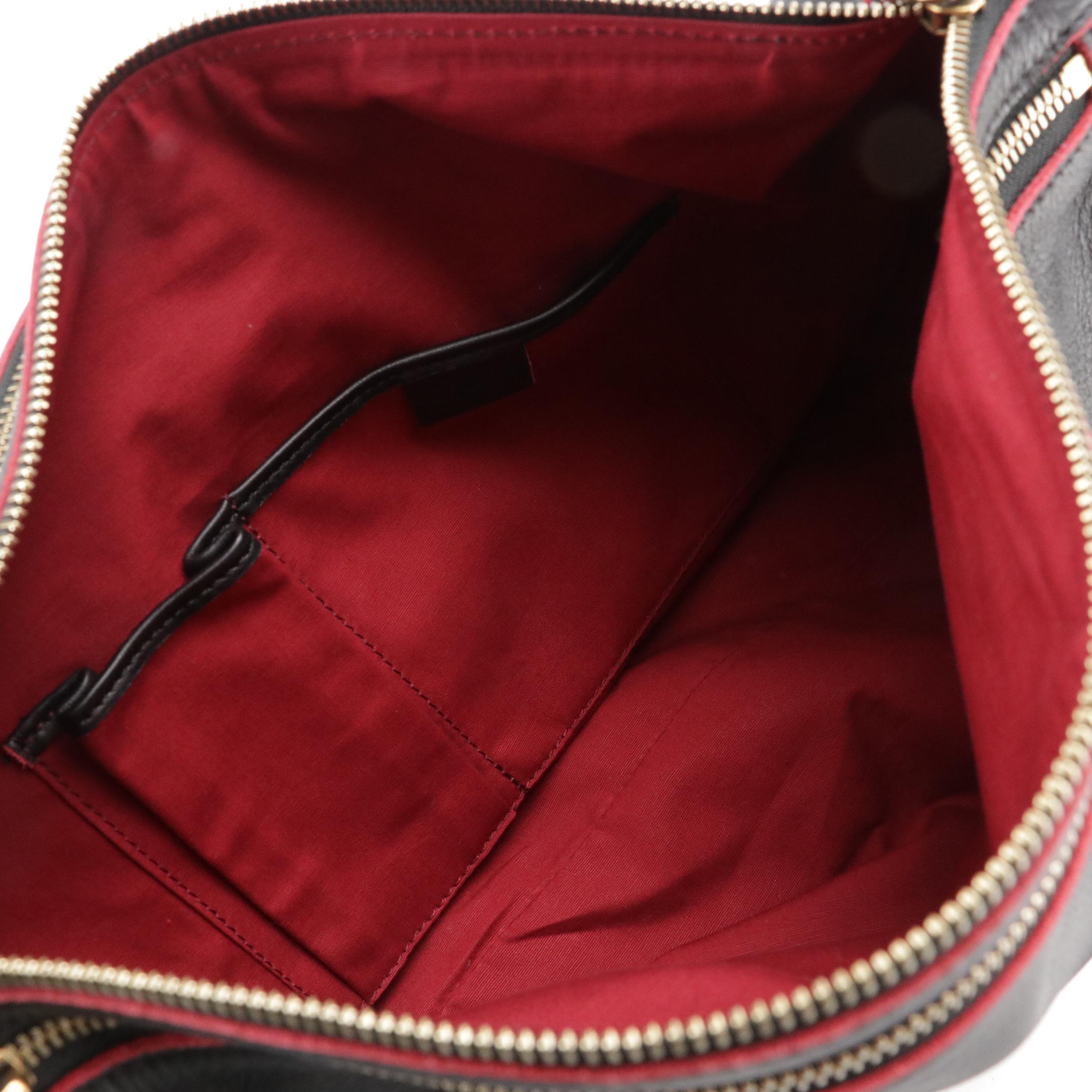 Céline Black Calfskin Leather Triple Zip-Top Two-Way Bag with Red Trim