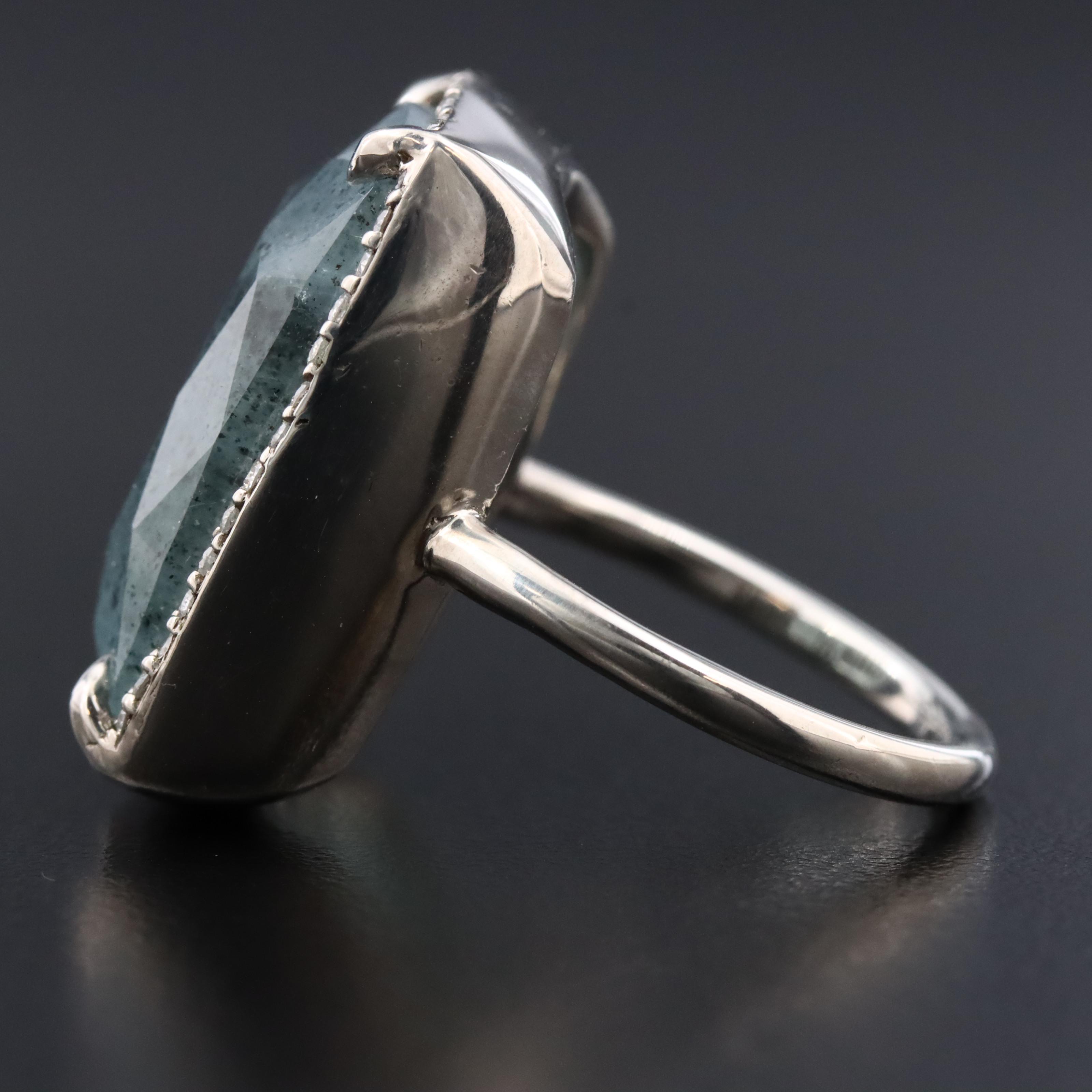 Sheryl Lowe Sterling Aquamarine and Diamond Ring