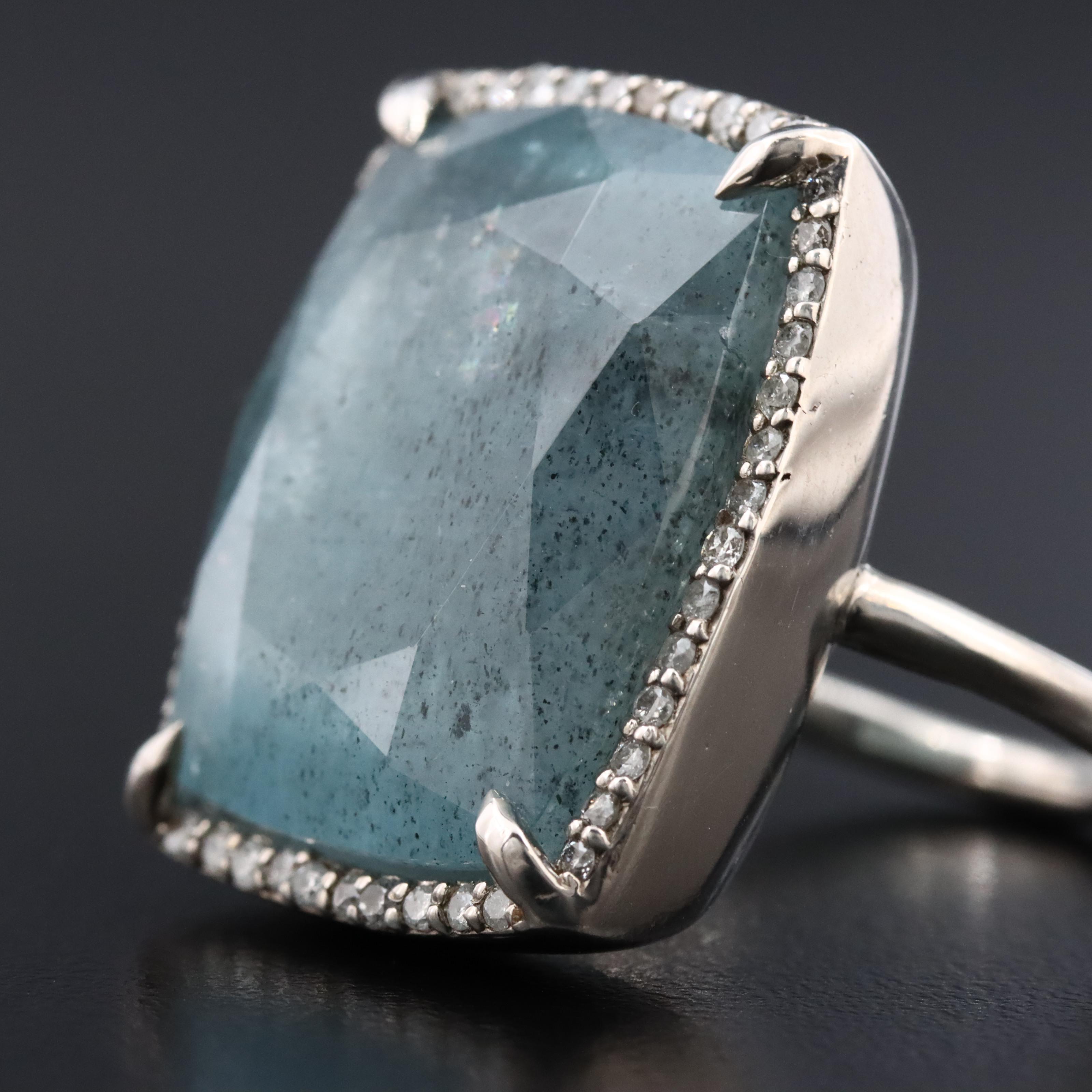 Sheryl Lowe Sterling Aquamarine and Diamond Ring