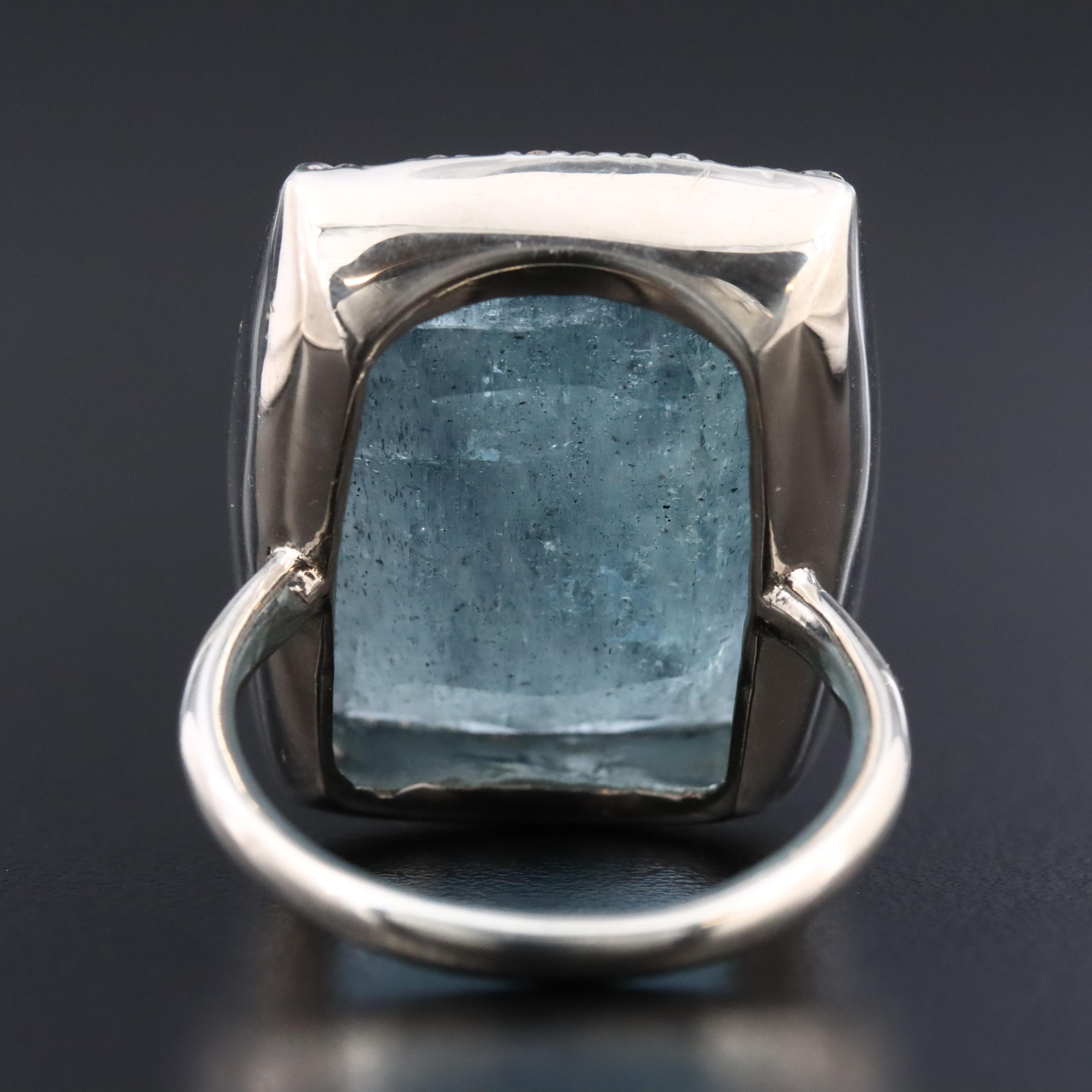 Sheryl Lowe Sterling Aquamarine and Diamond Ring