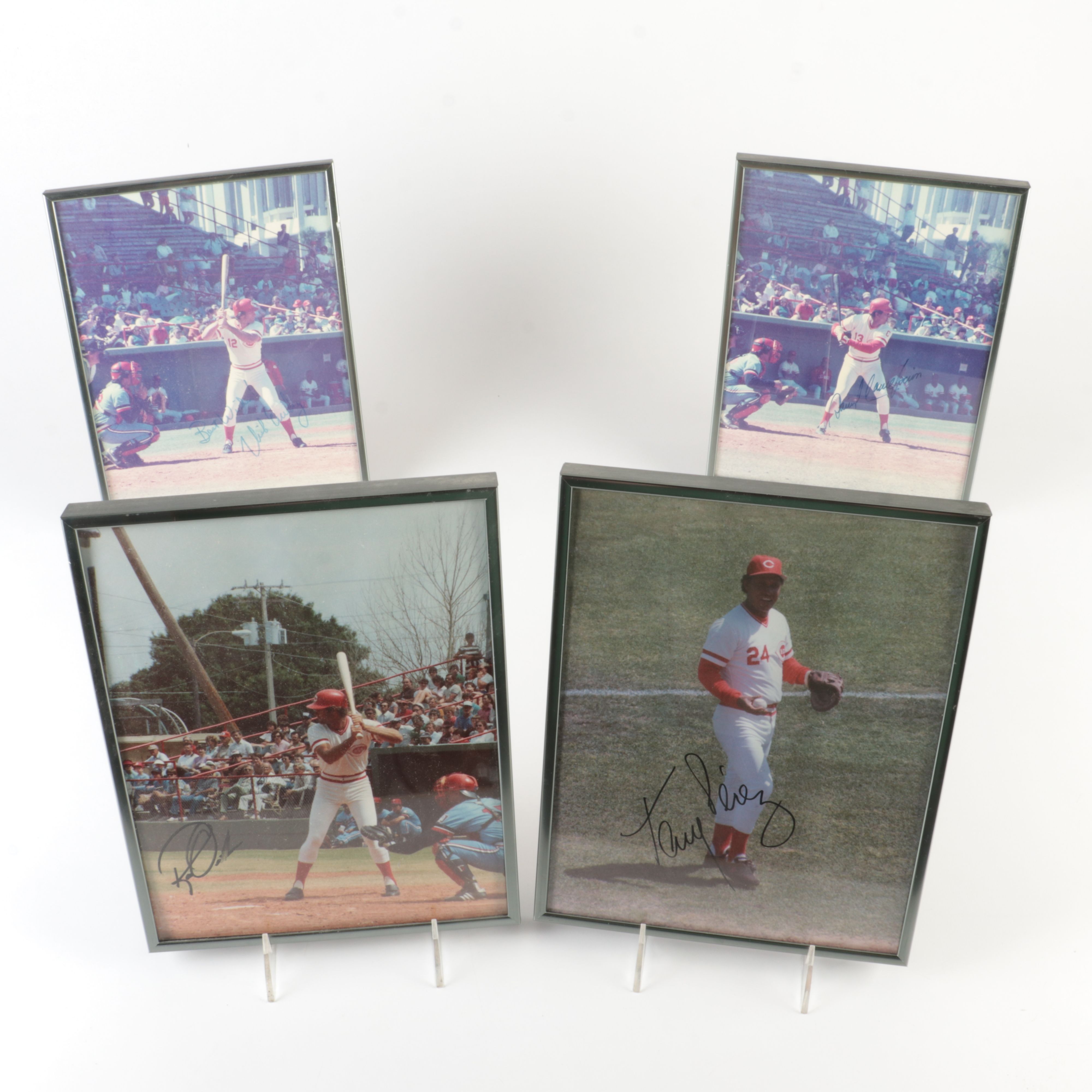 Four Cincinnati Reds Signed and Framed Photos, Including Perez and Concepcion
