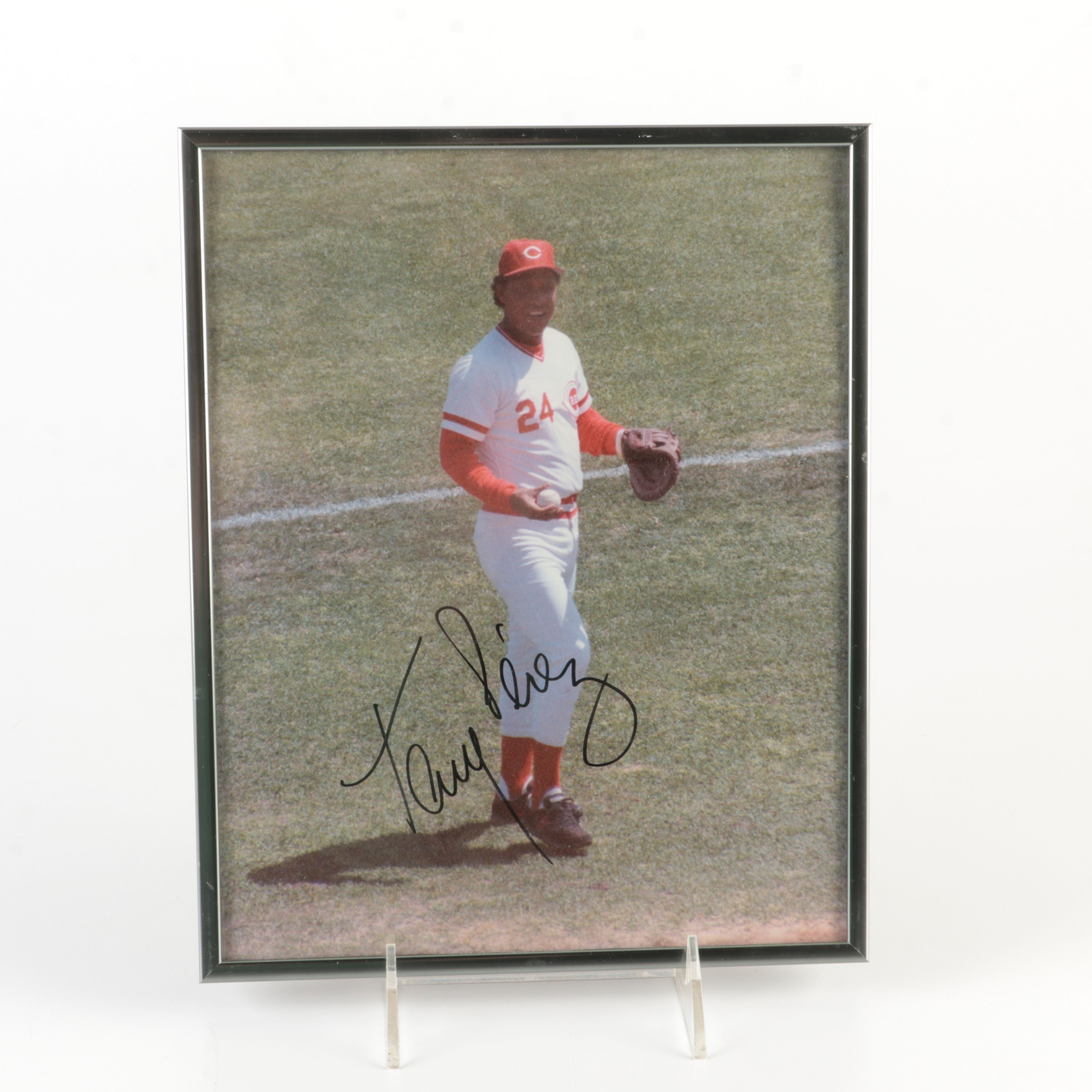 Four Cincinnati Reds Signed and Framed Photos, Including Perez and Concepcion