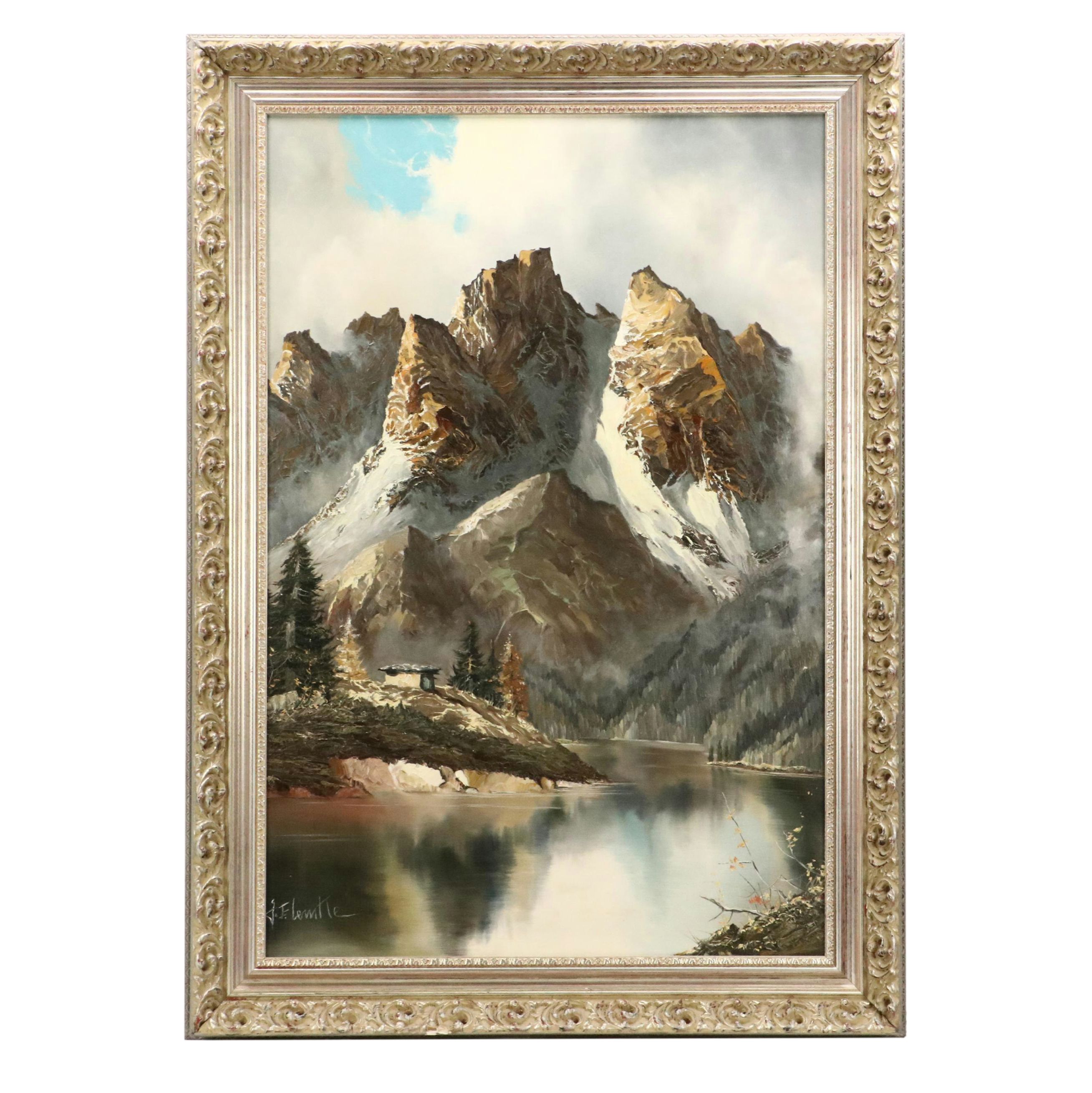 J.E. Lemke Landscape Oil Painting of Mountain Ridge, 20th Century