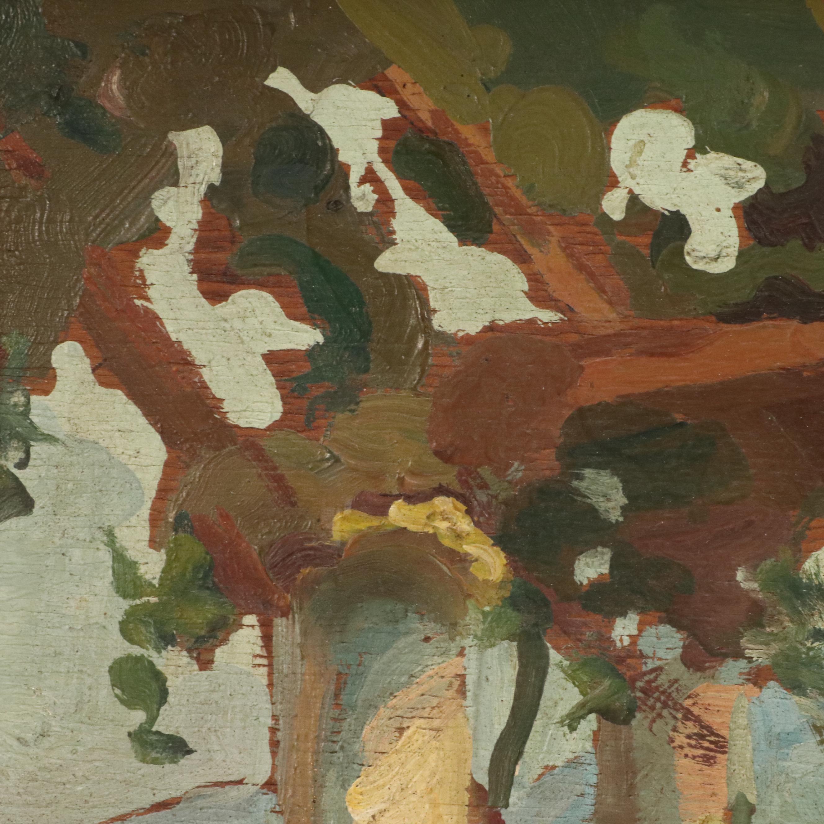 Italian School Oil Painting of Coastal Capri Landscape Terrace View, 20th C.