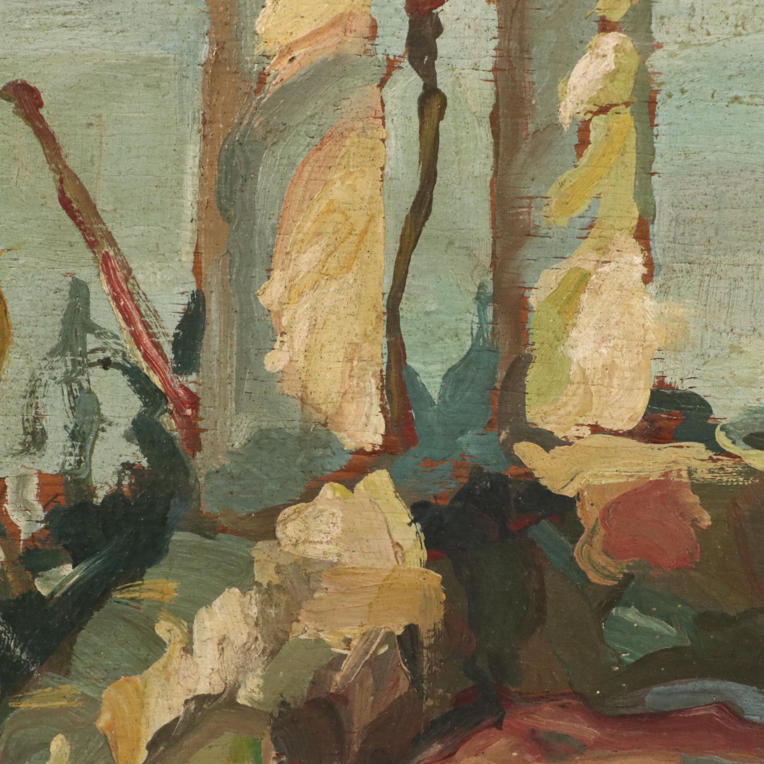 Italian School Oil Painting of Coastal Capri Landscape Terrace View, 20th C.