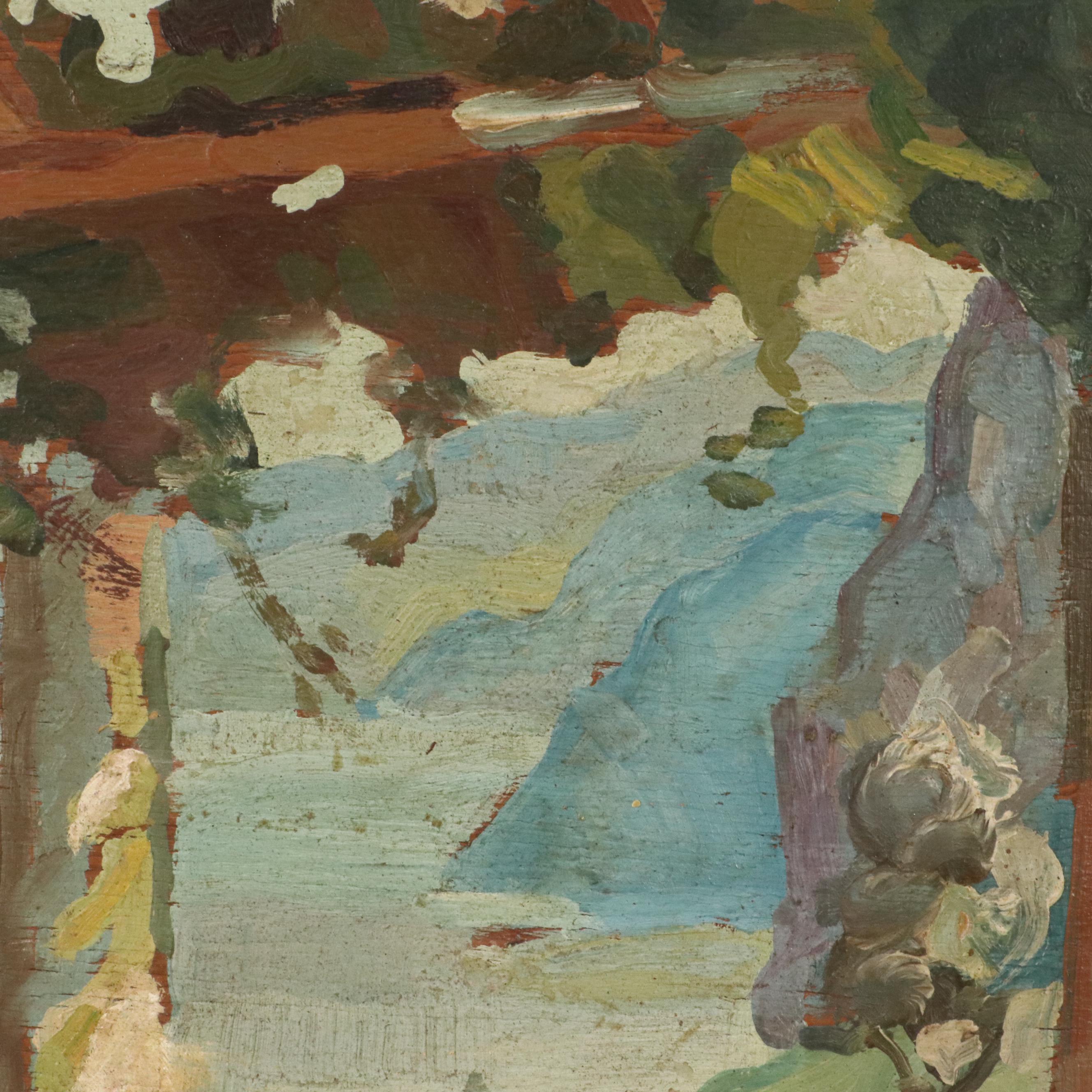 Italian School Oil Painting of Coastal Capri Landscape Terrace View, 20th C.