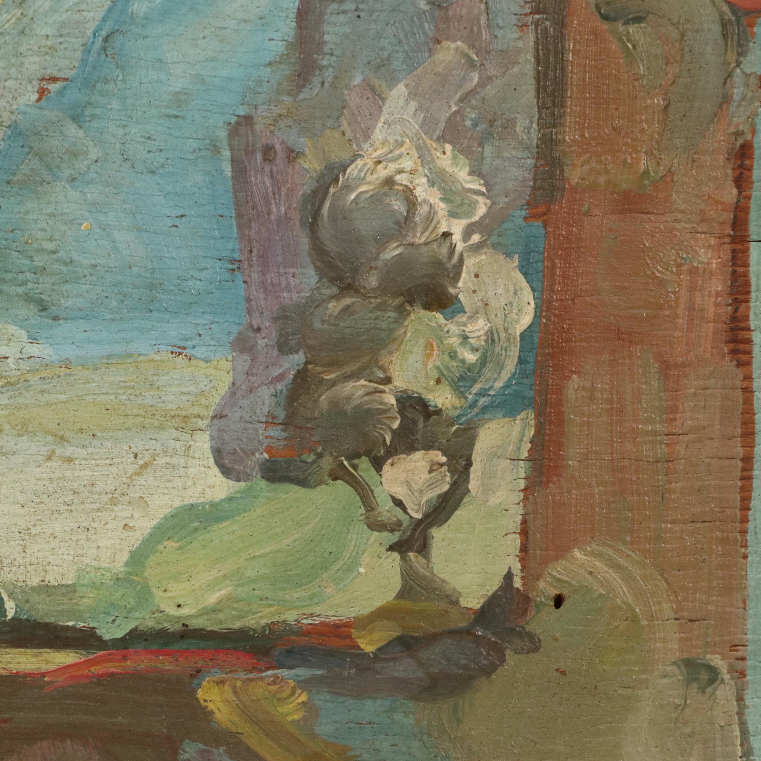 Italian School Oil Painting of Coastal Capri Landscape Terrace View, 20th C.