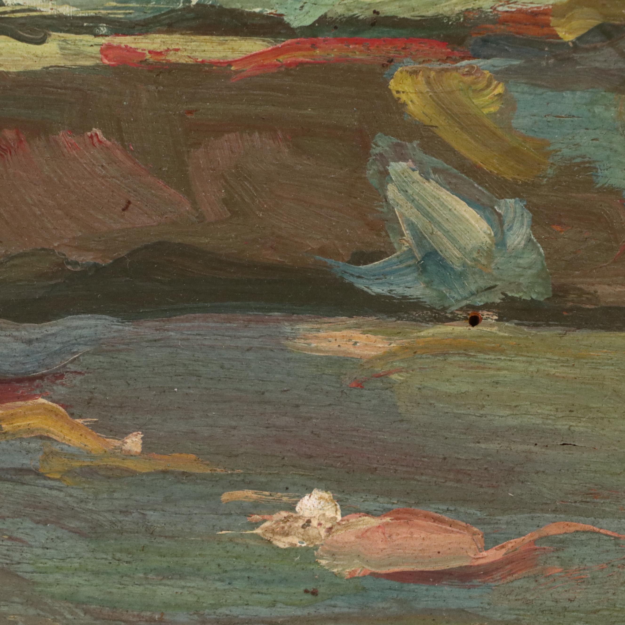 Italian School Oil Painting of Coastal Capri Landscape Terrace View, 20th C.