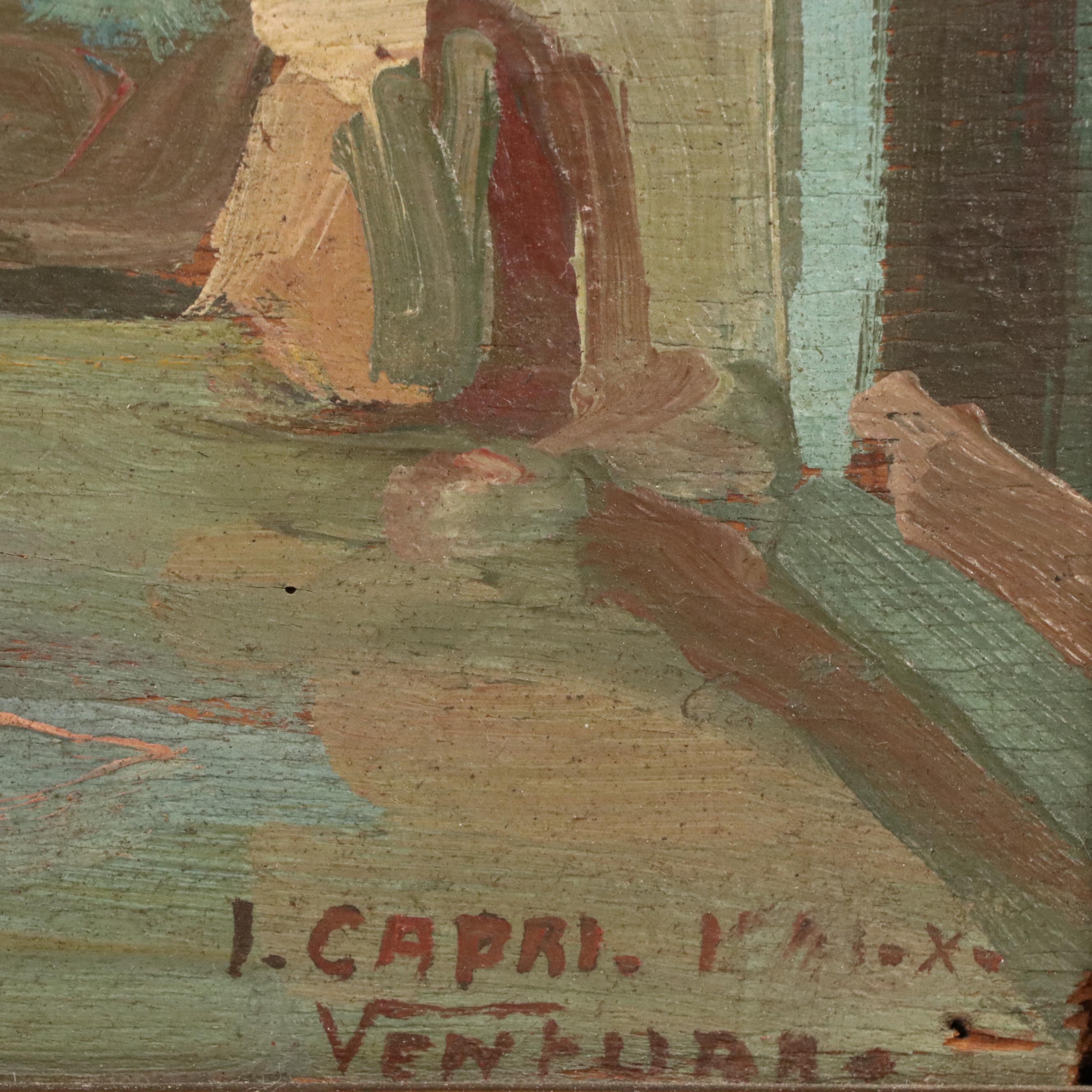 Italian School Oil Painting of Coastal Capri Landscape Terrace View, 20th C.