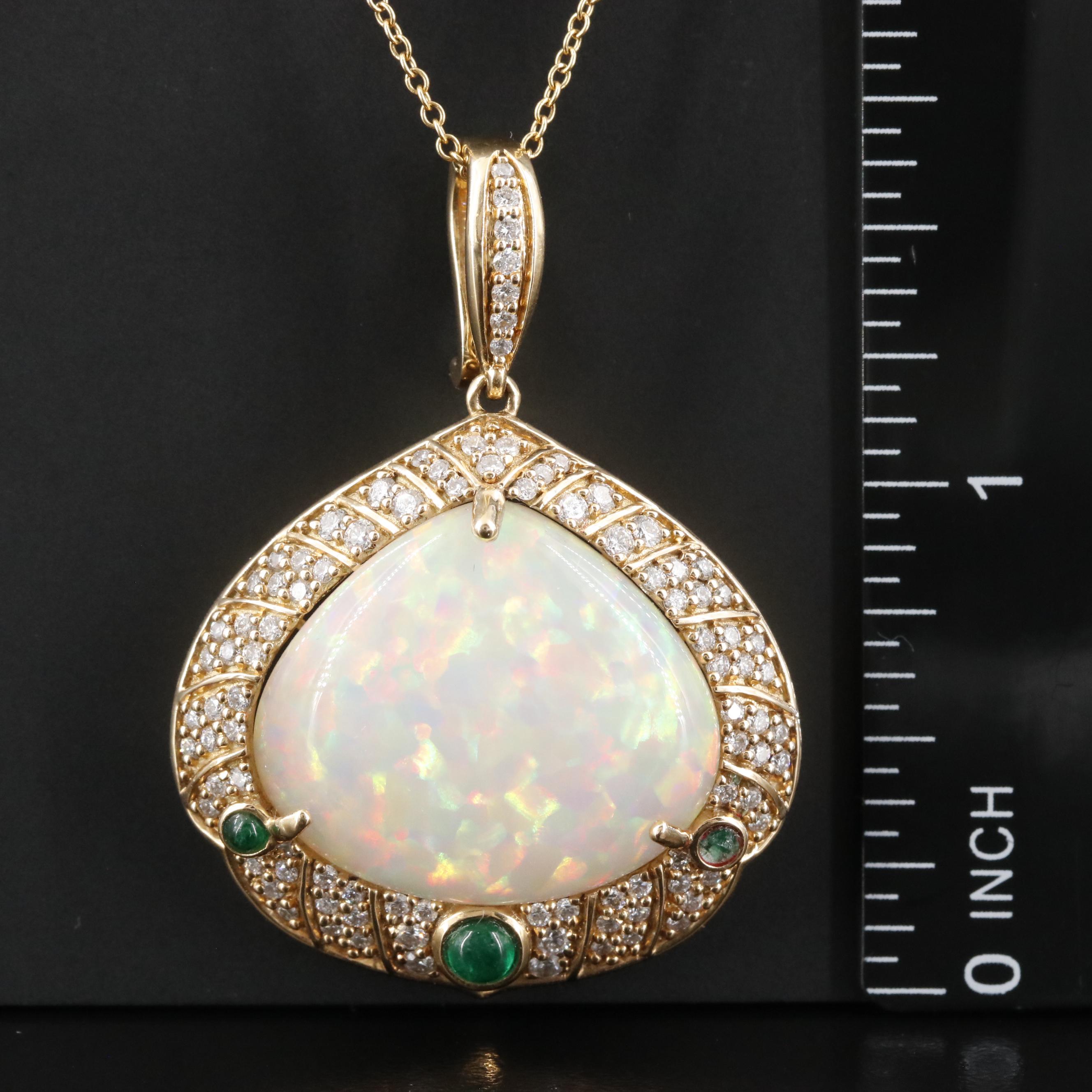 18K 18.60 CT Opal, 1.19 CTW Diamond and Emerald Enhancer Pendant Necklace