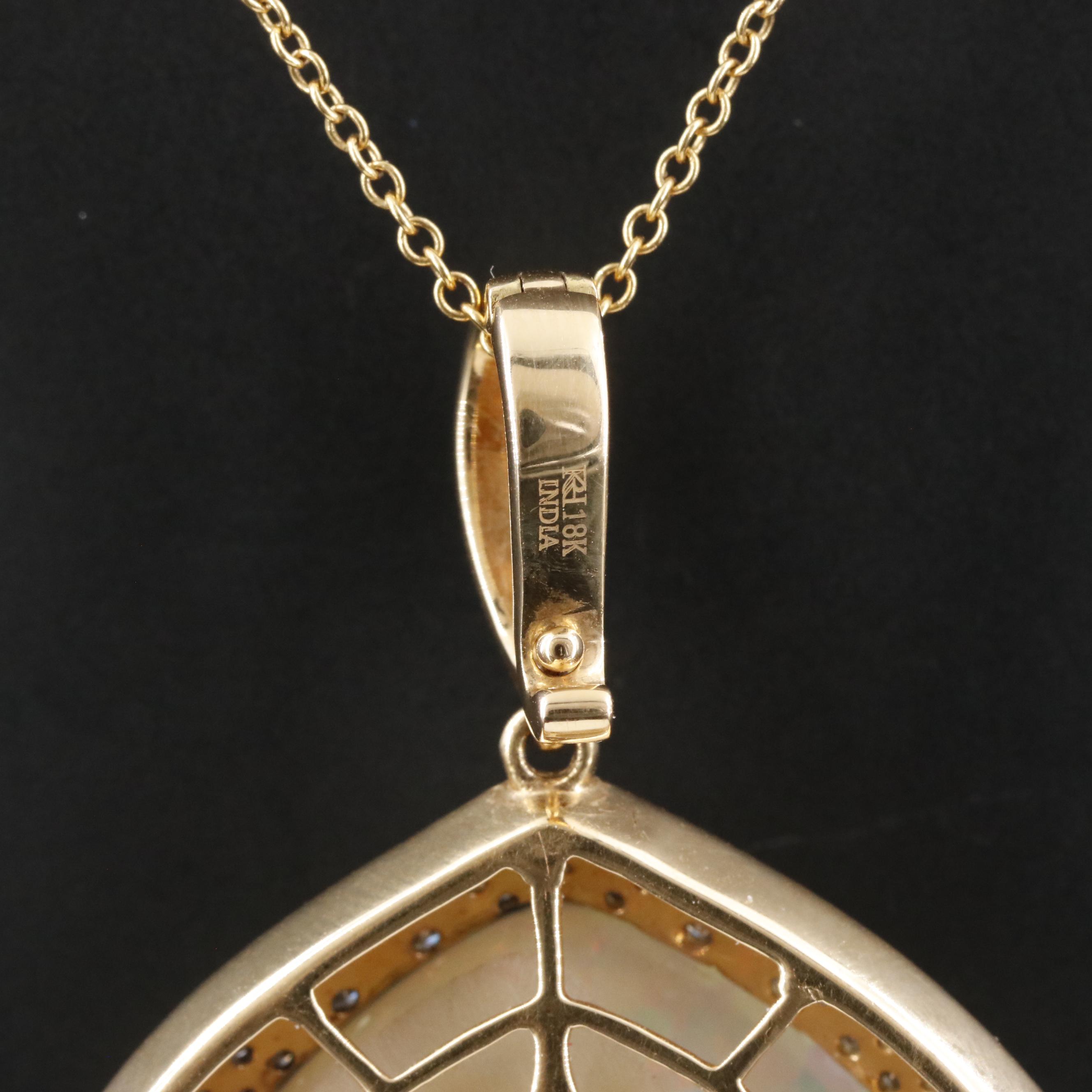 18K 18.60 CT Opal, 1.19 CTW Diamond and Emerald Enhancer Pendant Necklace