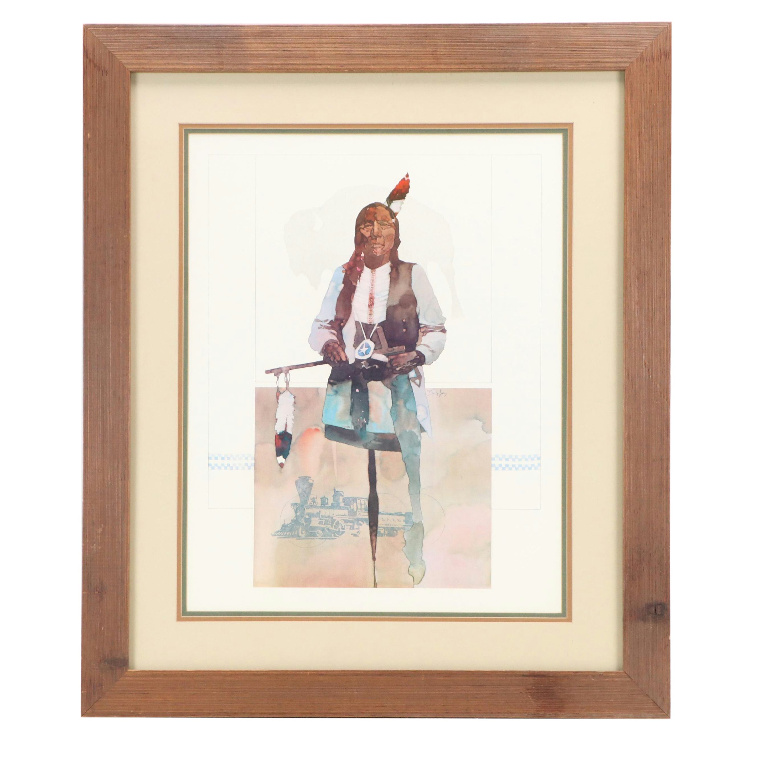 Offset Lithograph After Bart Forbes of Native American "Westward"