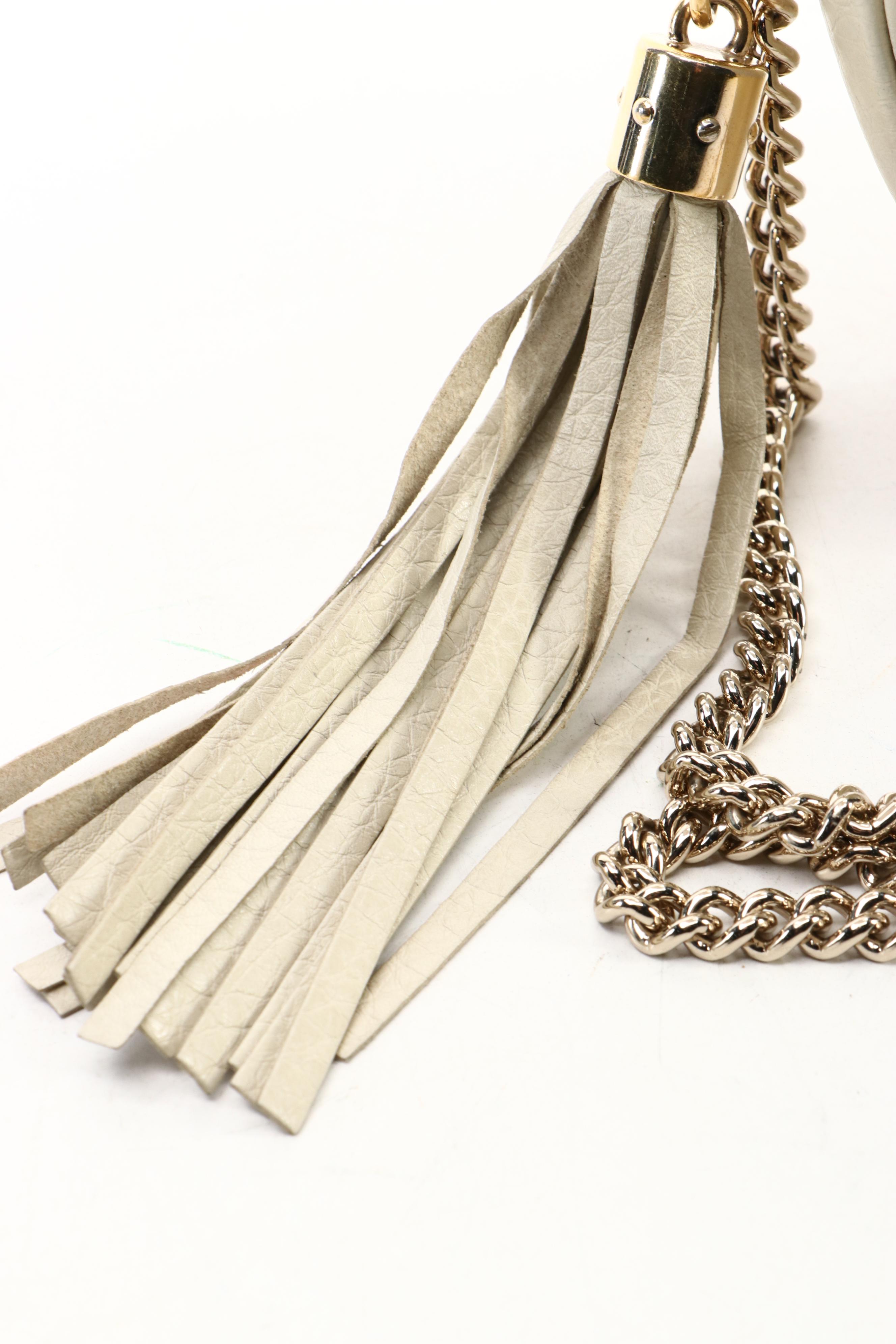 Gucci Round Soho Disco Chain Linked Crossbody Bag in Ivory Calfskin Leather