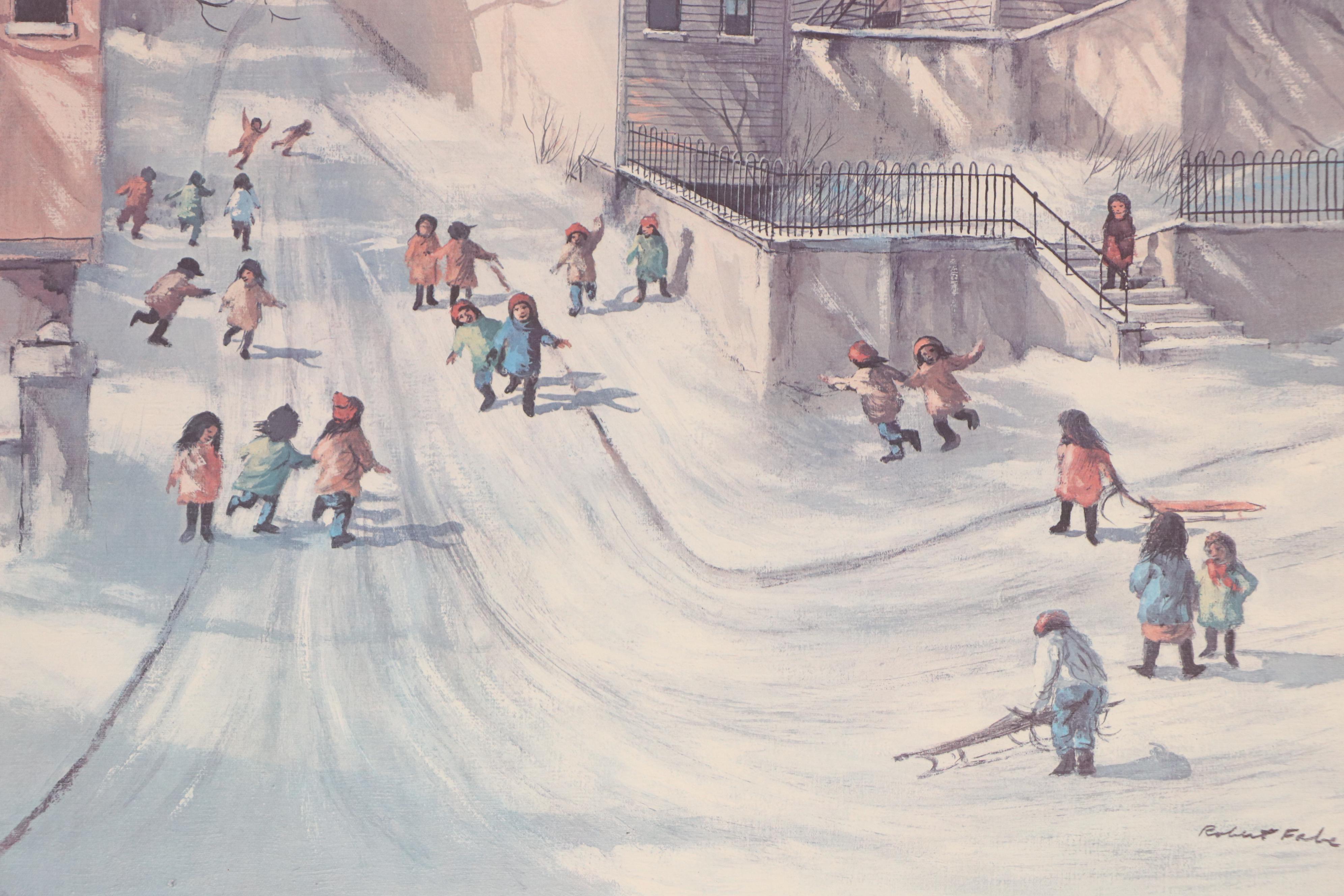 Robert Fabe Offset Lithograph "First Snow," Mid to Late 20th Century