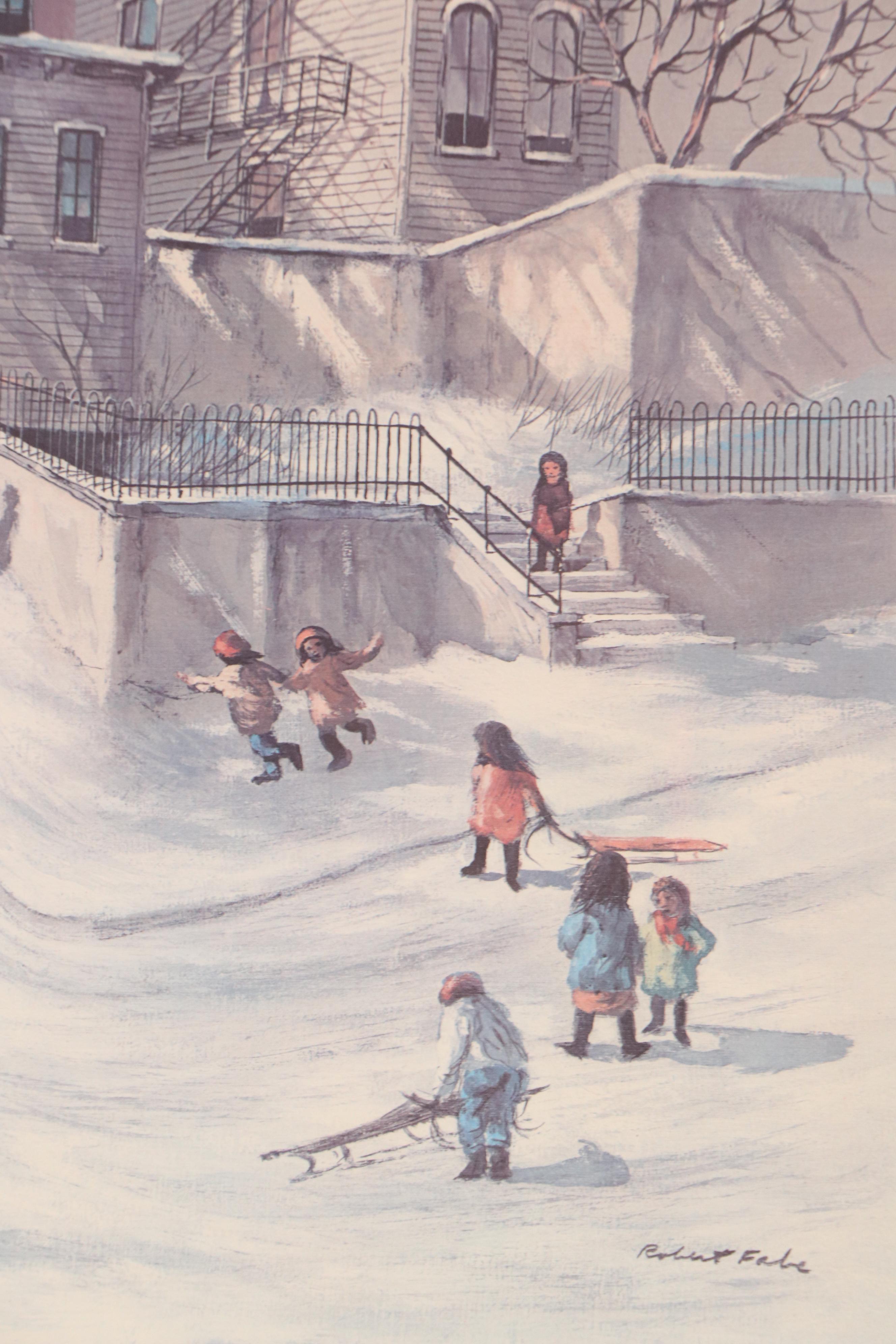 Robert Fabe Offset Lithograph "First Snow," Mid to Late 20th Century