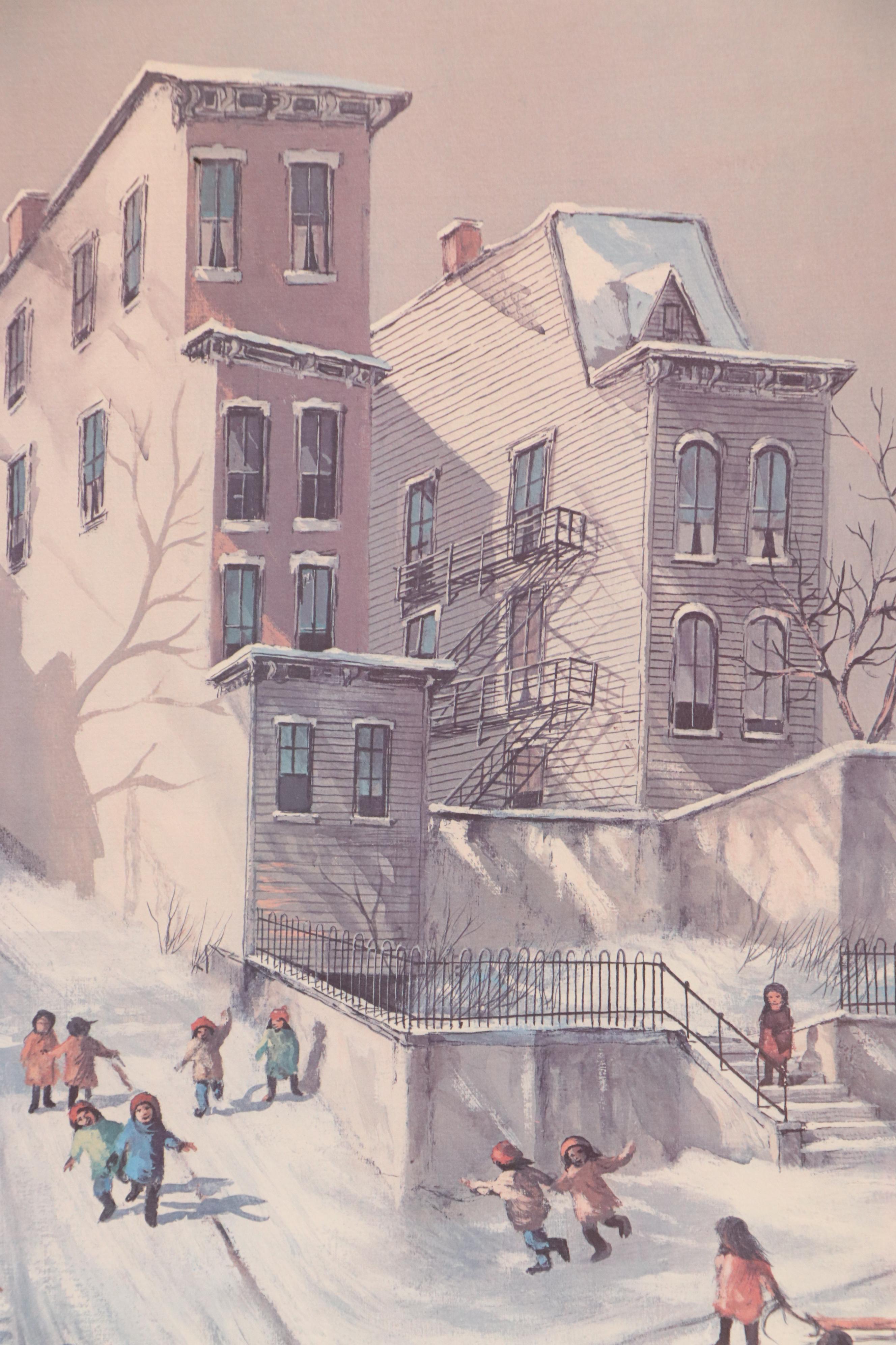 Robert Fabe Offset Lithograph "First Snow," Mid to Late 20th Century