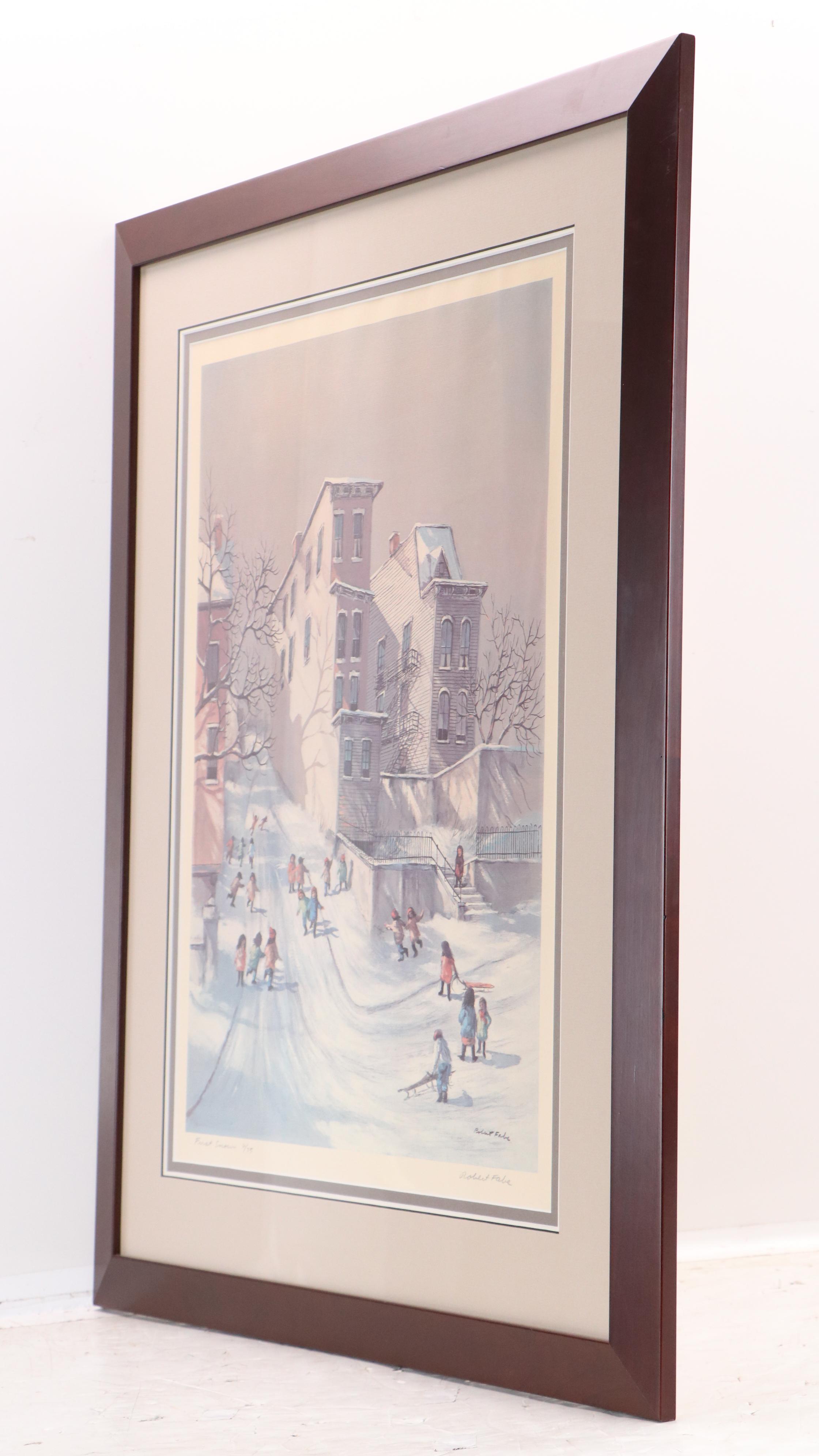 Robert Fabe Offset Lithograph "First Snow," Mid to Late 20th Century