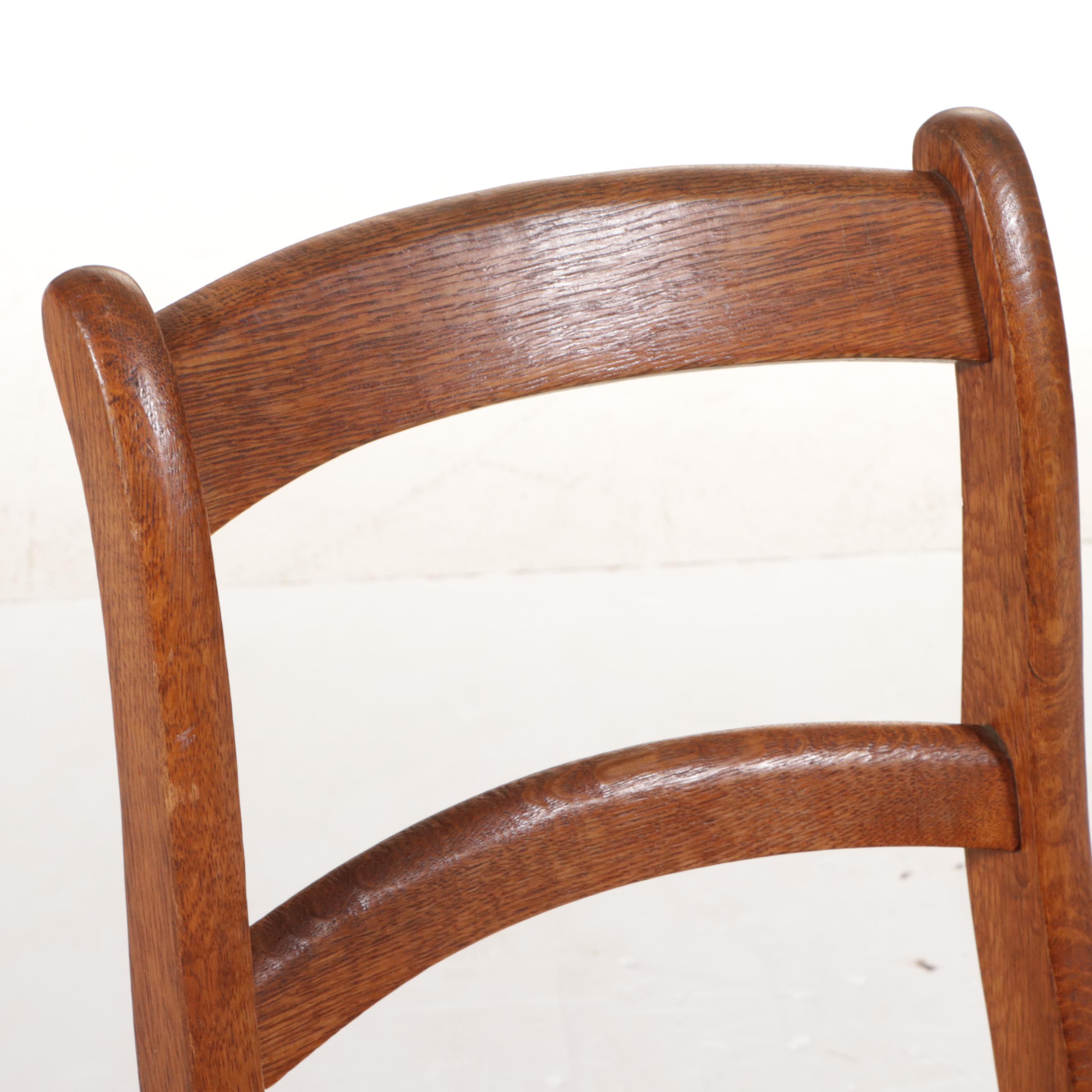 Antique Turned Oak Side Chair with Caned Seat