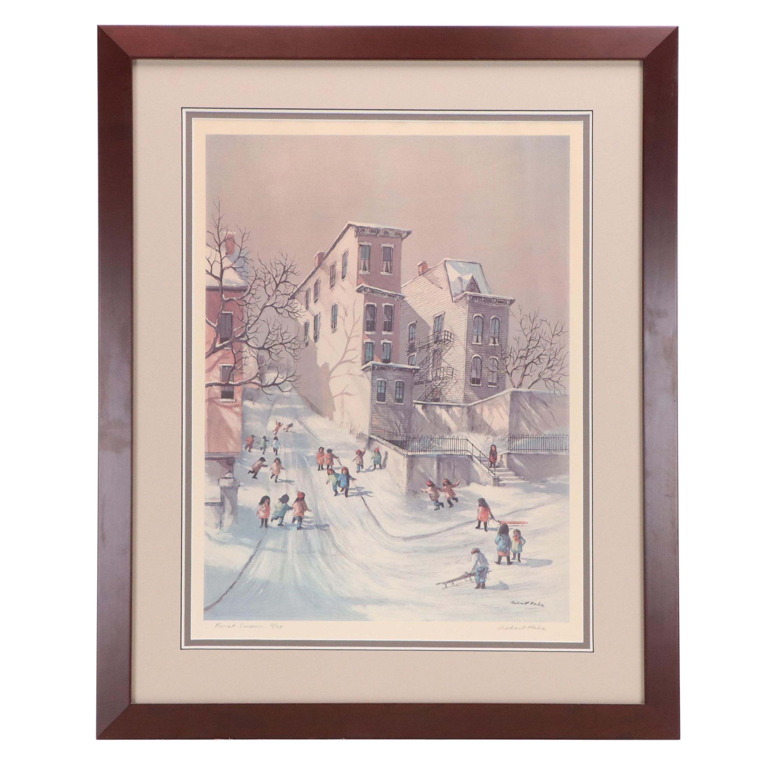 Robert Fabe Offset Lithograph "First Snow," Mid to Late 20th Century