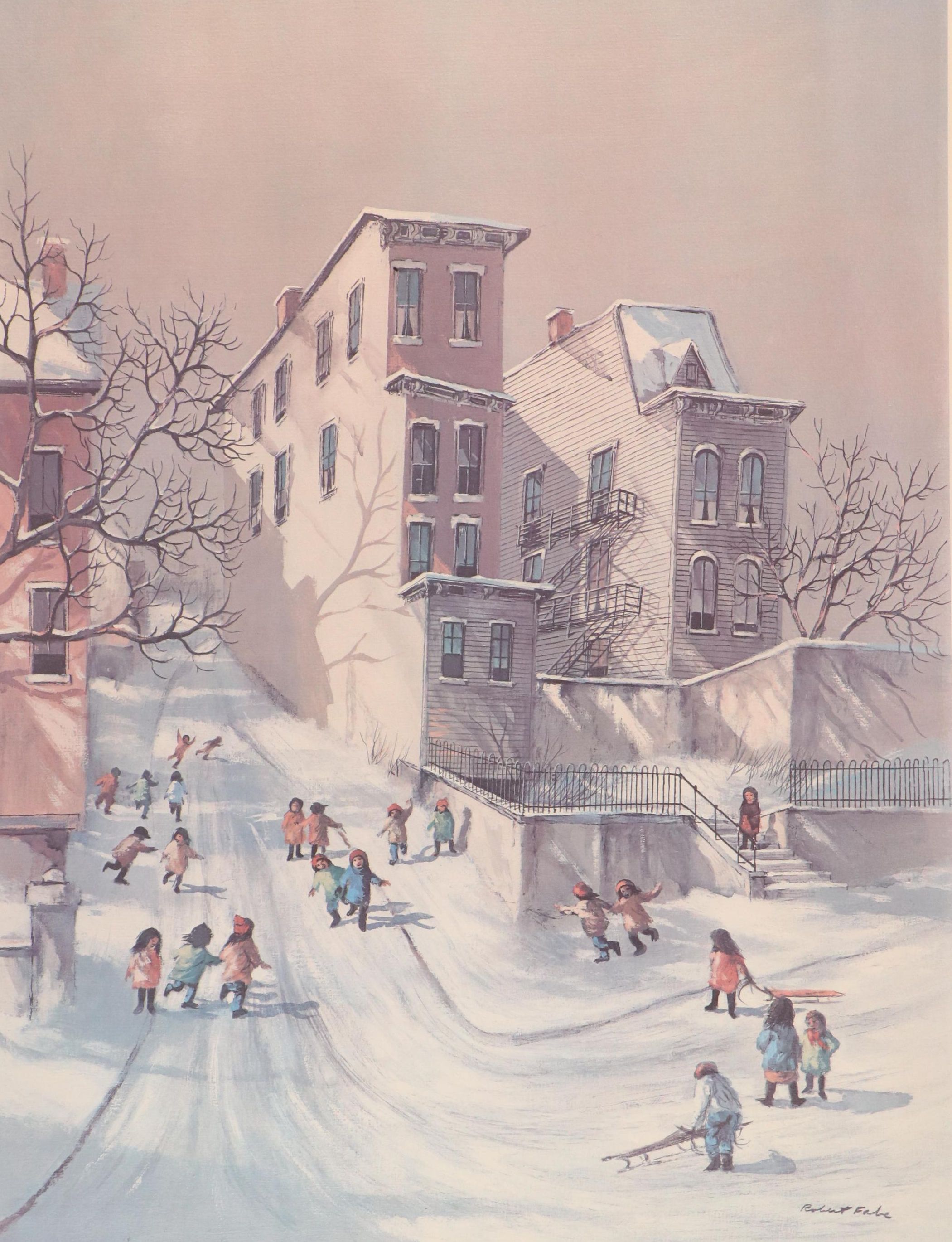 Robert Fabe Offset Lithograph "First Snow," Mid to Late 20th Century