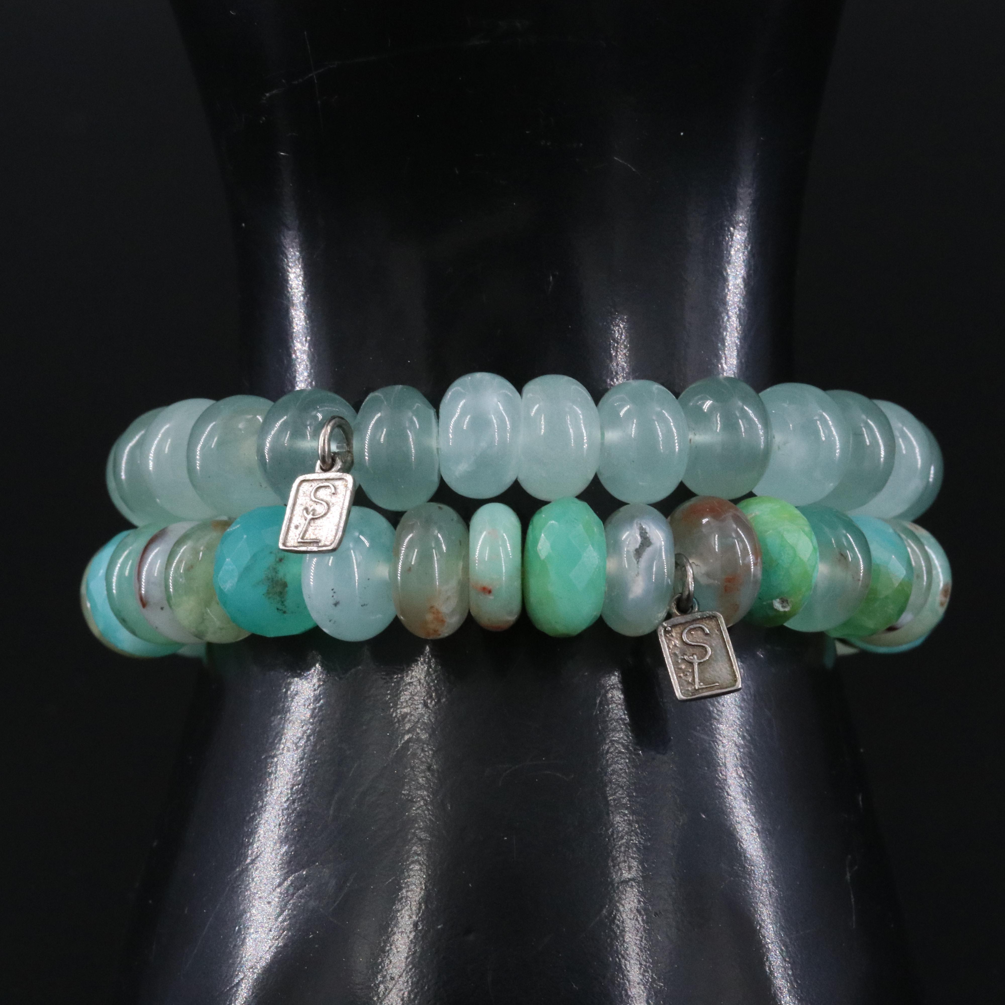 Sheryl Lowe Sterling Aquamarine Opal and Diamond Bracelets