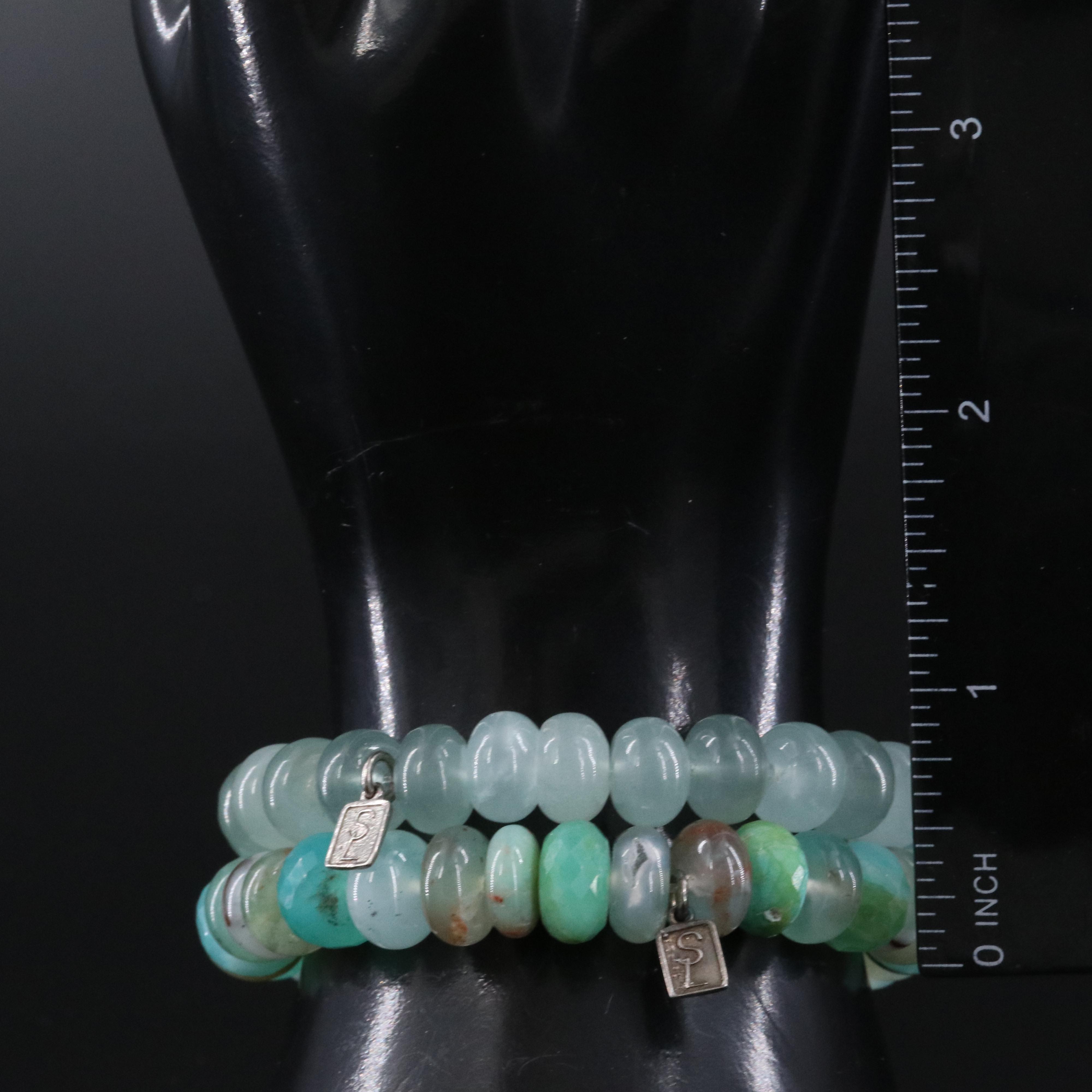 Sheryl Lowe Sterling Aquamarine Opal and Diamond Bracelets