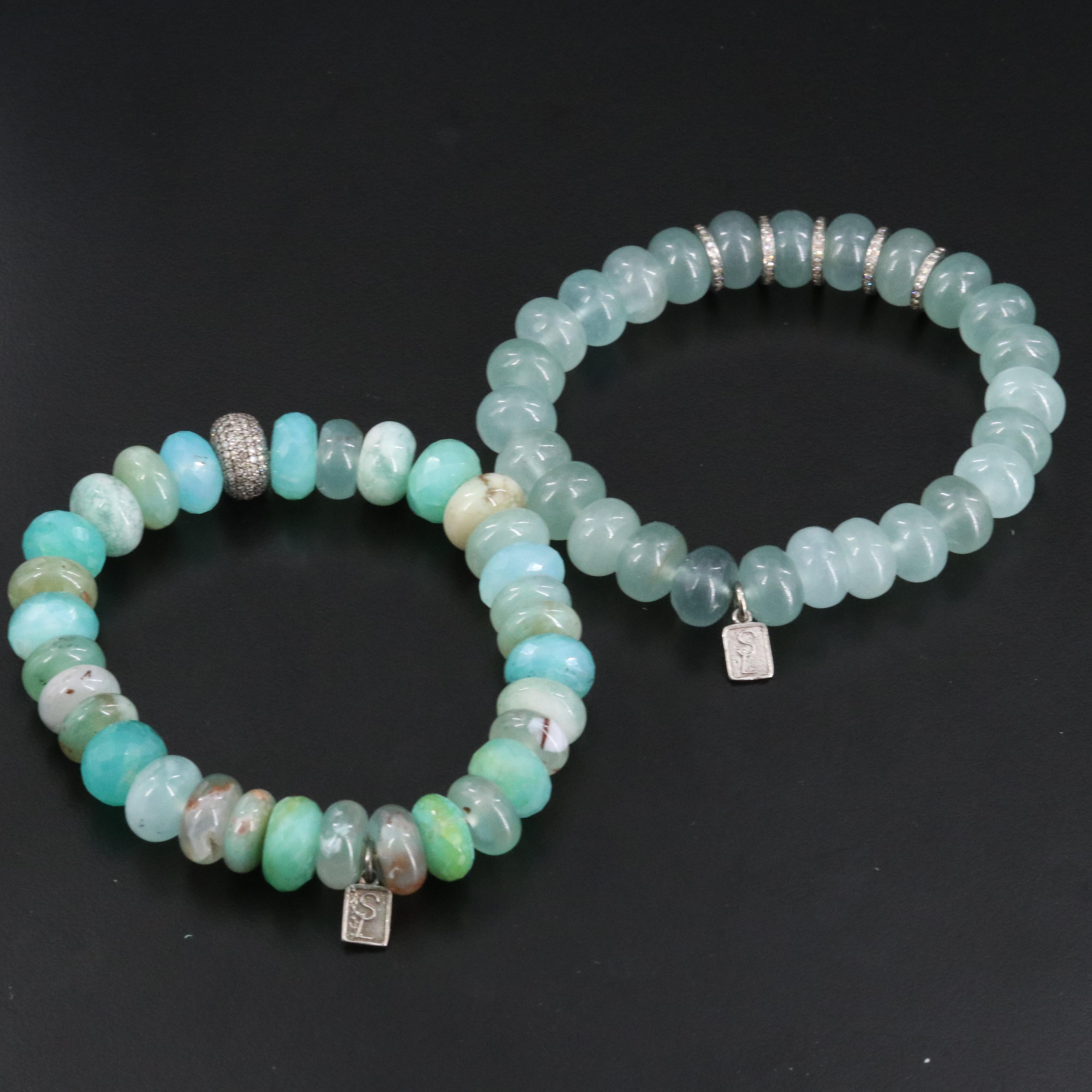 Sheryl Lowe Sterling Aquamarine Opal and Diamond Bracelets