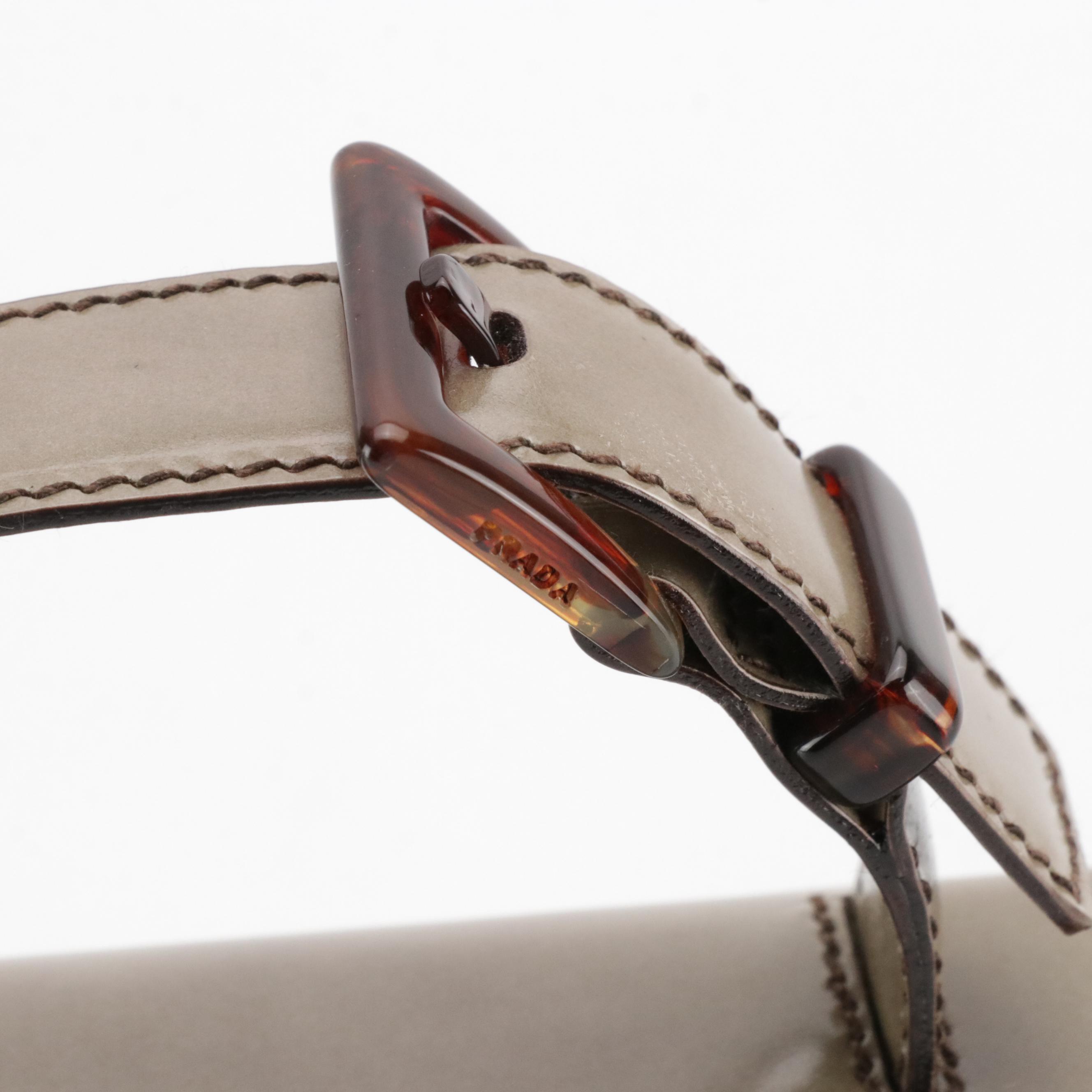 Prada Buckle Strap Handbag in Cloudy Taupe Patent Leather